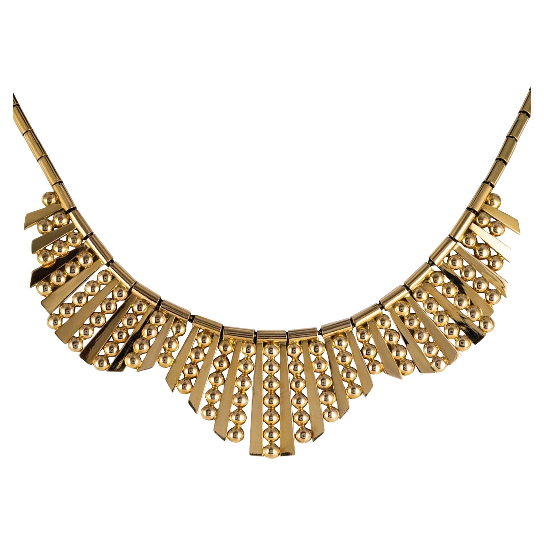 Collana francese in oro del 1960 con motivo a raggiera