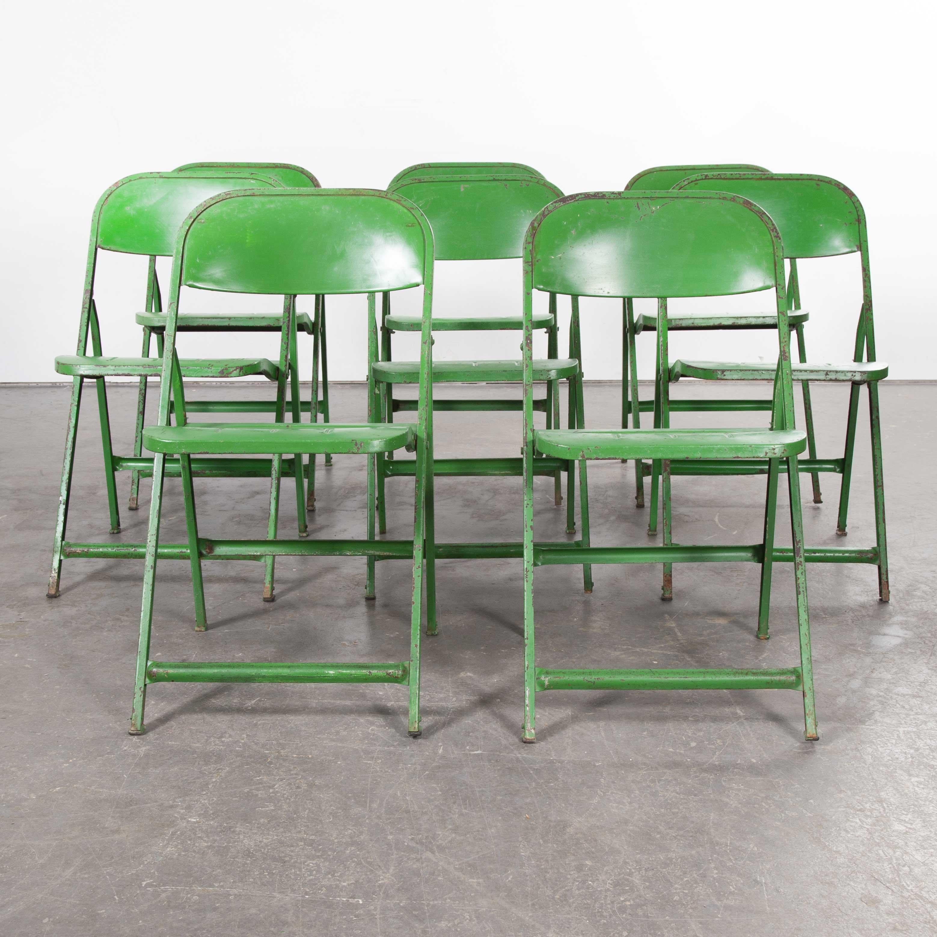 1960s French Green Metal Folding Chairs, Set of Eight In Good Condition In Hook, Hampshire