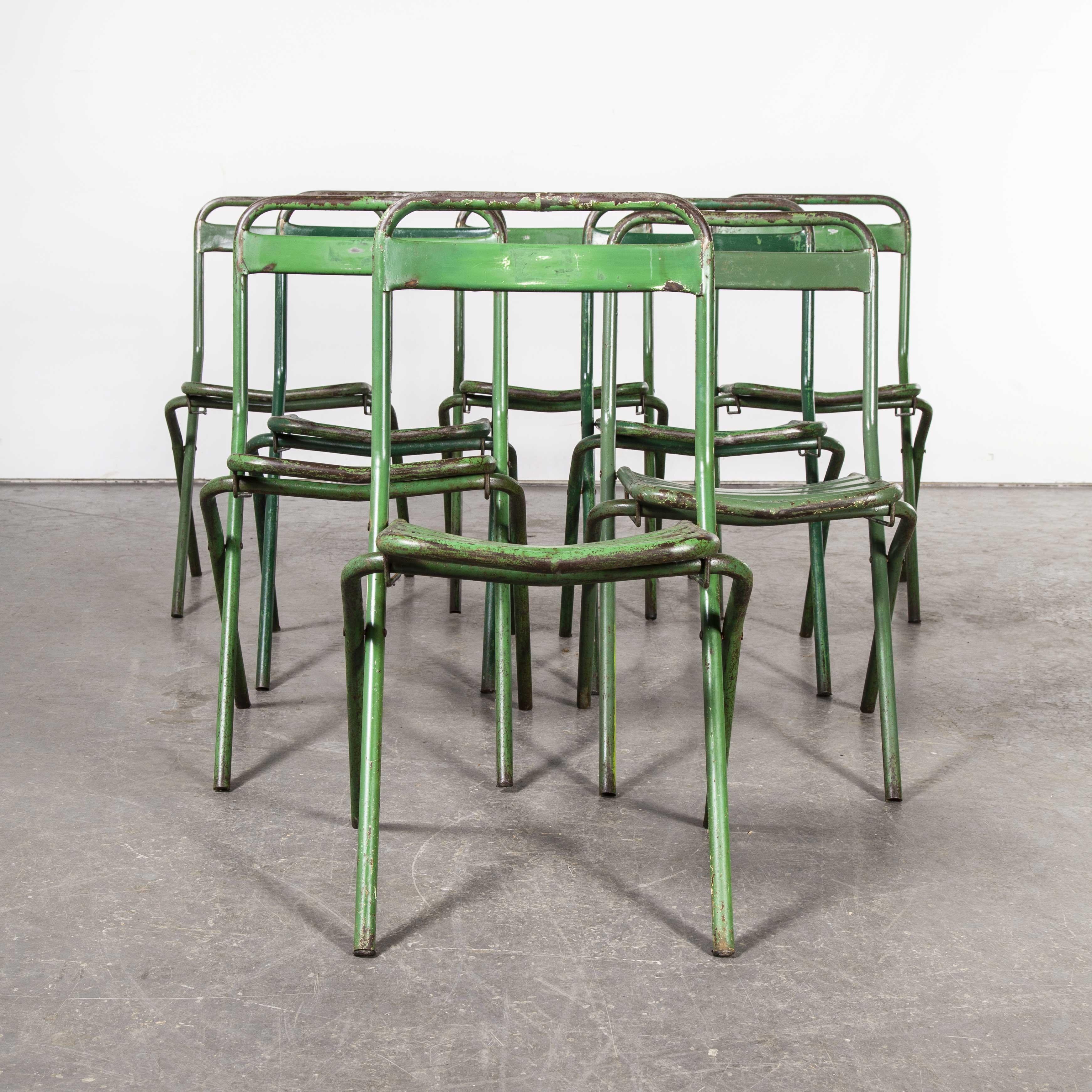 1960s French Green Metal Folding Chairs, Set of Eight In Good Condition In Hook, Hampshire