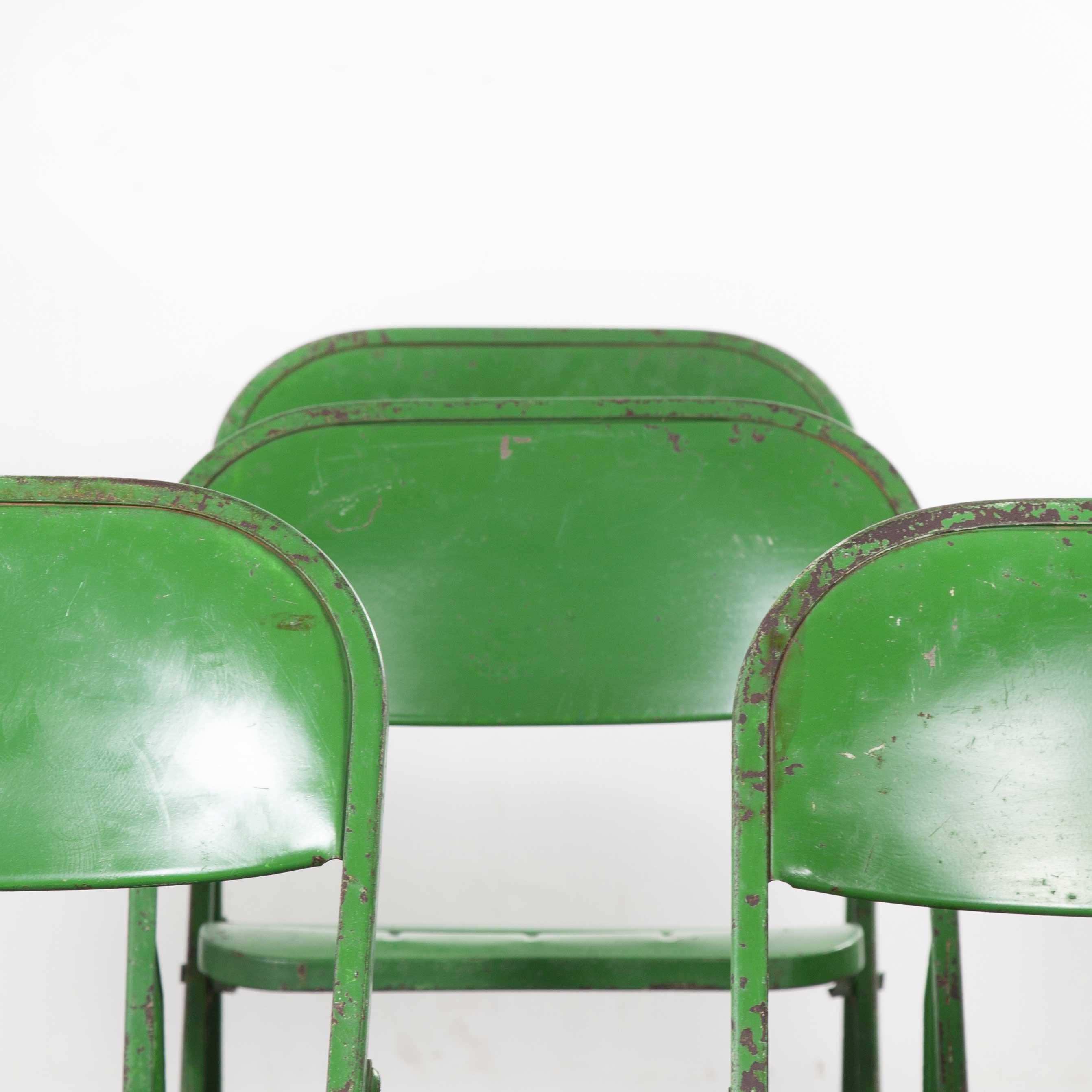 Mid-20th Century 1960s French Green Metal Folding Chairs, Set of Eight