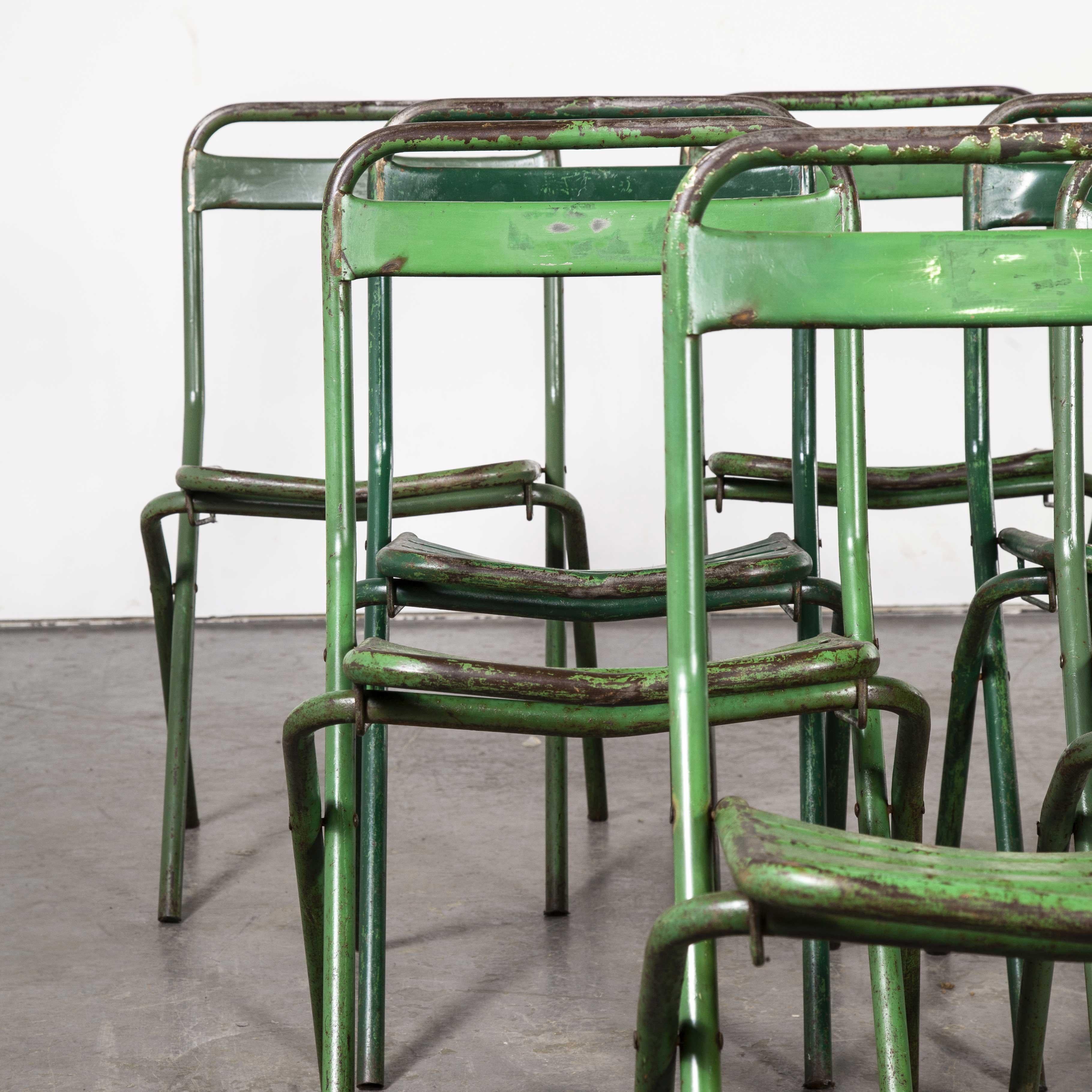 Mid-20th Century 1960s French Green Metal Folding Chairs, Set of Eight