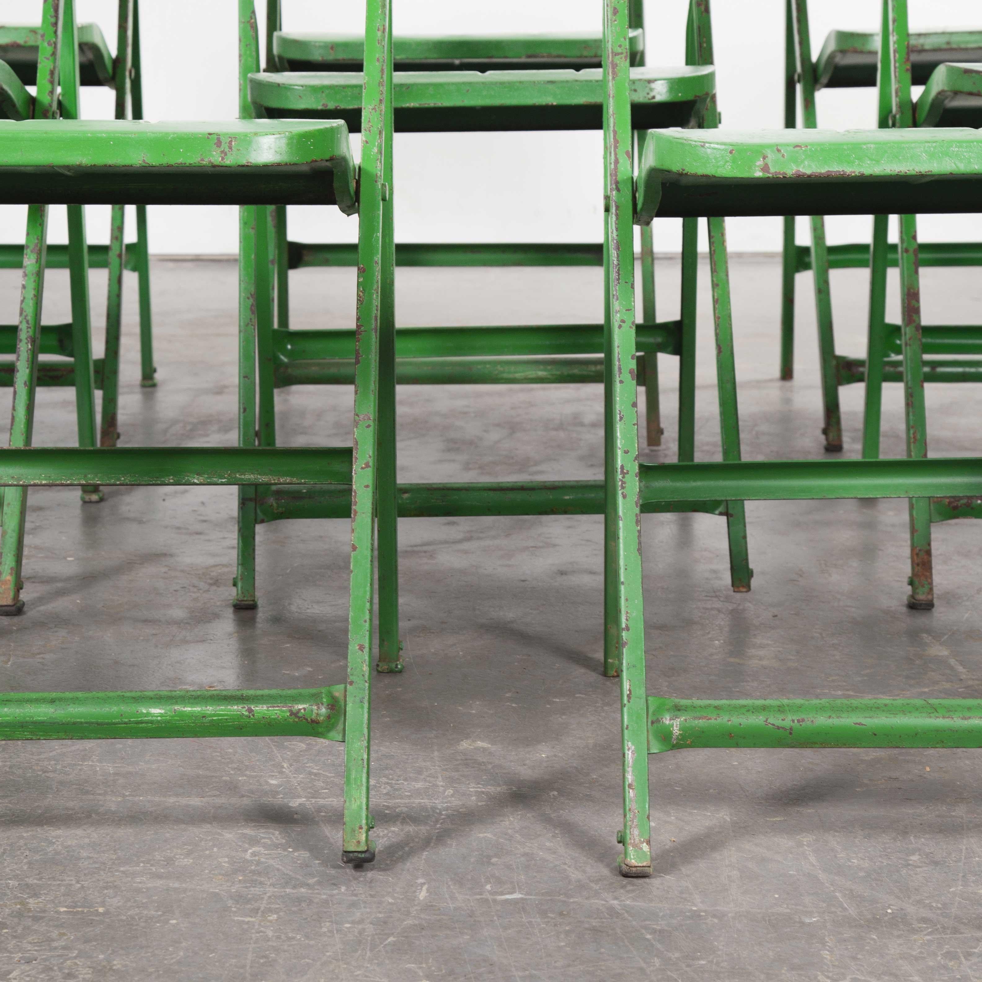 1960s French Green Metal Folding Chairs, Set of Eight 1