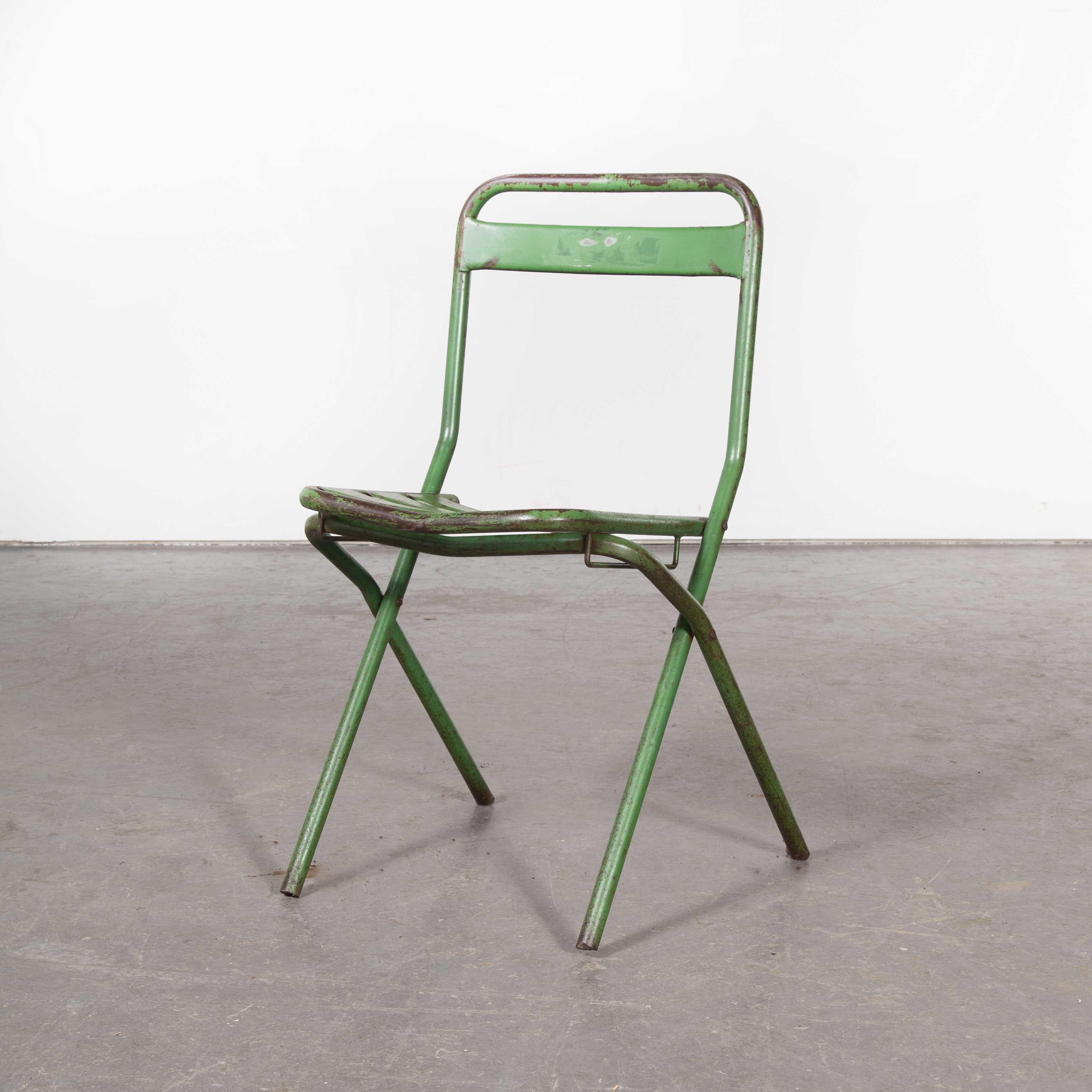 1960s French Green Metal Folding Chairs, Set of Eight 1