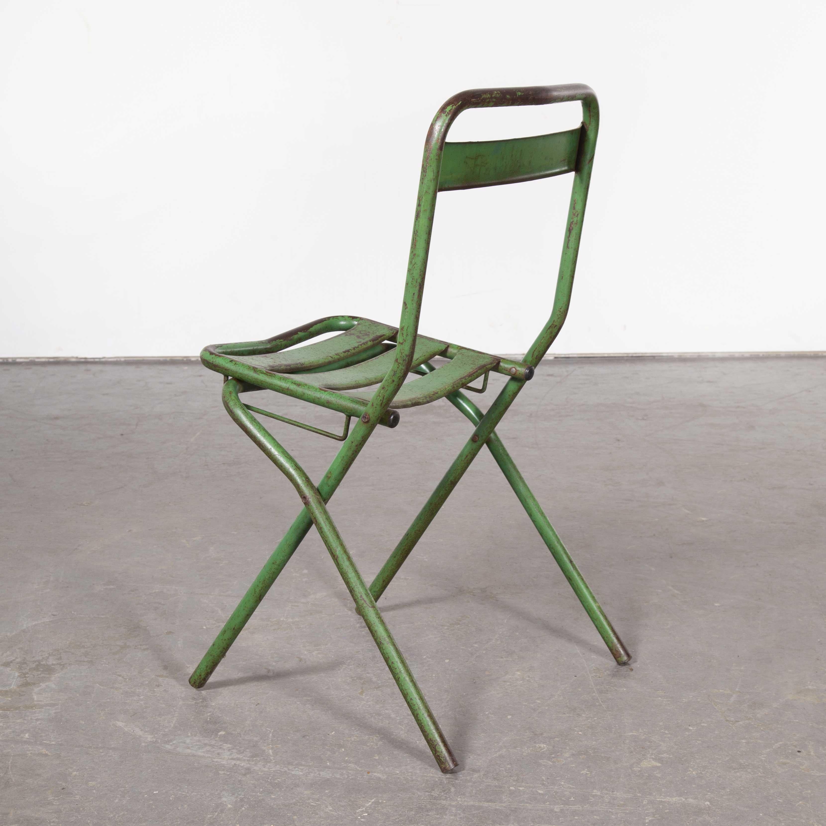 1960s French Green Metal Folding Chairs, Set of Eight 2