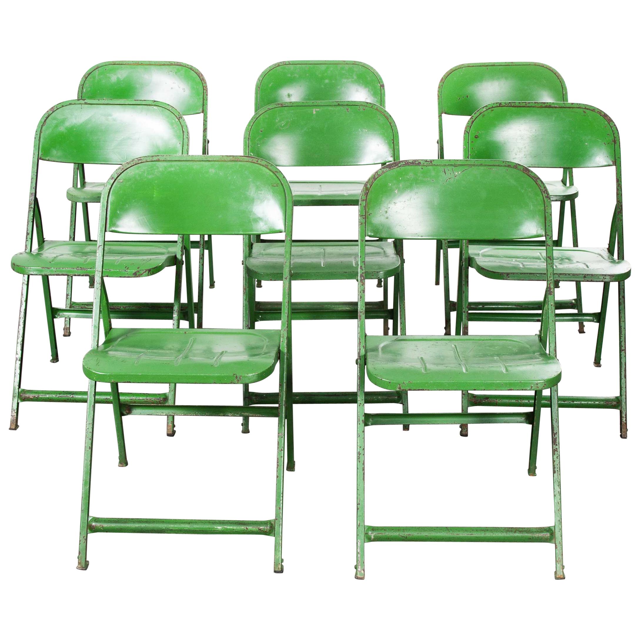 1960s French Green Metal Folding Chairs, Set of Eight