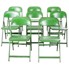 1960s French Green Metal Folding Chairs, Set of Eight