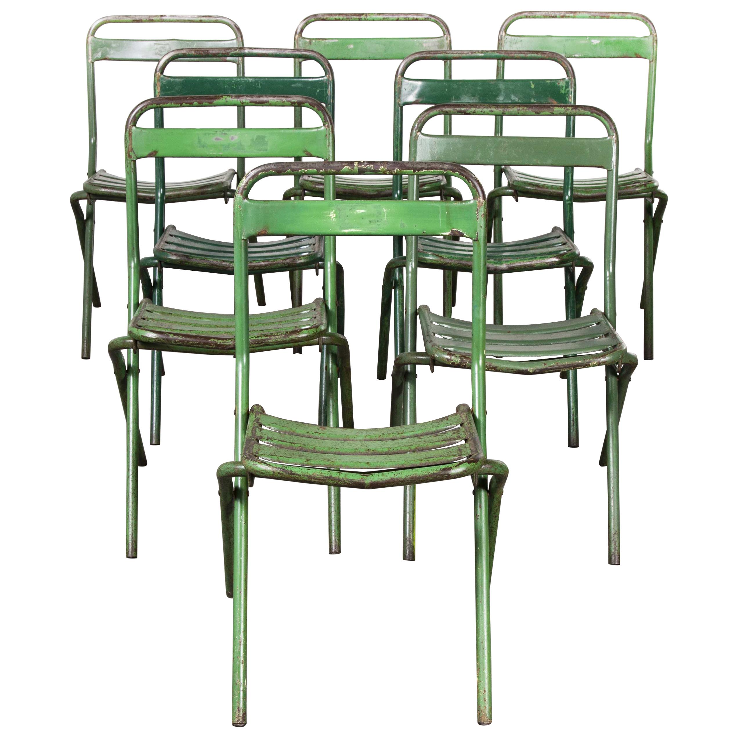 1960s French Green Metal Folding Chairs, Set of Eight