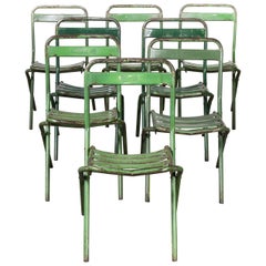 1960s French Green Metal Folding Chairs, Set of Eight