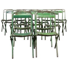 1960s French Green Metal Folding Chairs, Set of Fourteen