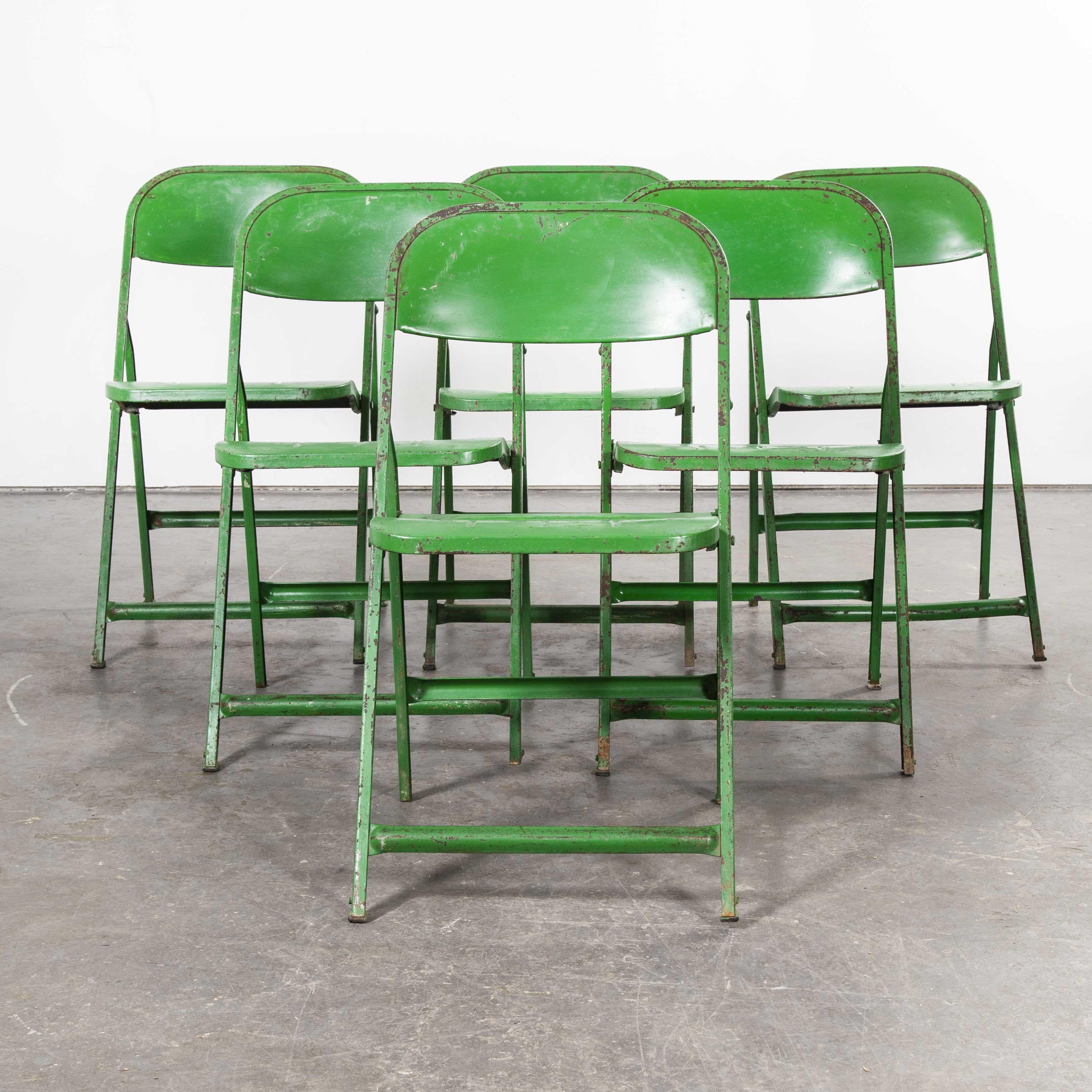 1960s French Green Metal Folding Chairs, Set of Six In Good Condition In Hook, Hampshire