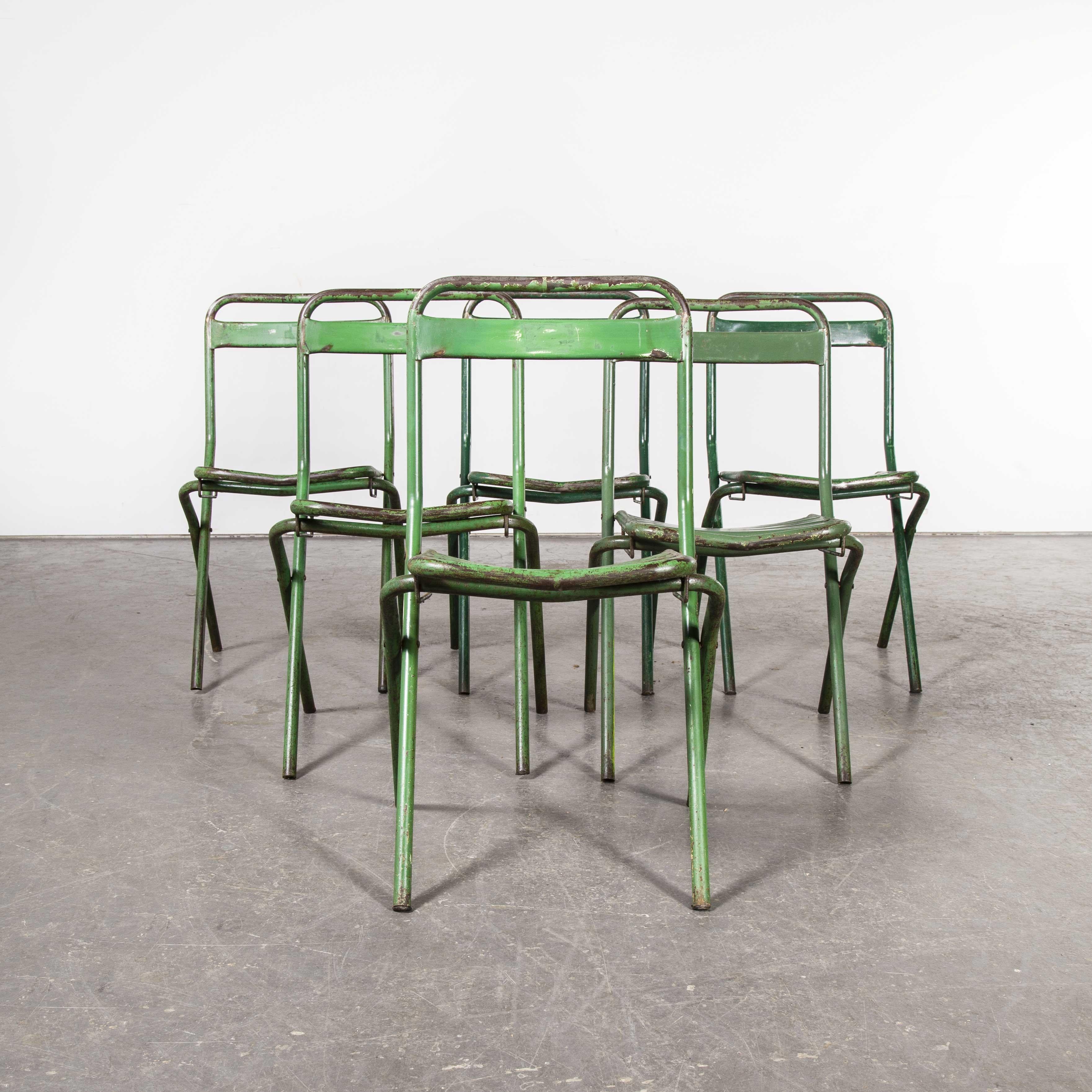 1960s French Green Metal Folding Chairs, Set of Six In Good Condition In Hook, Hampshire