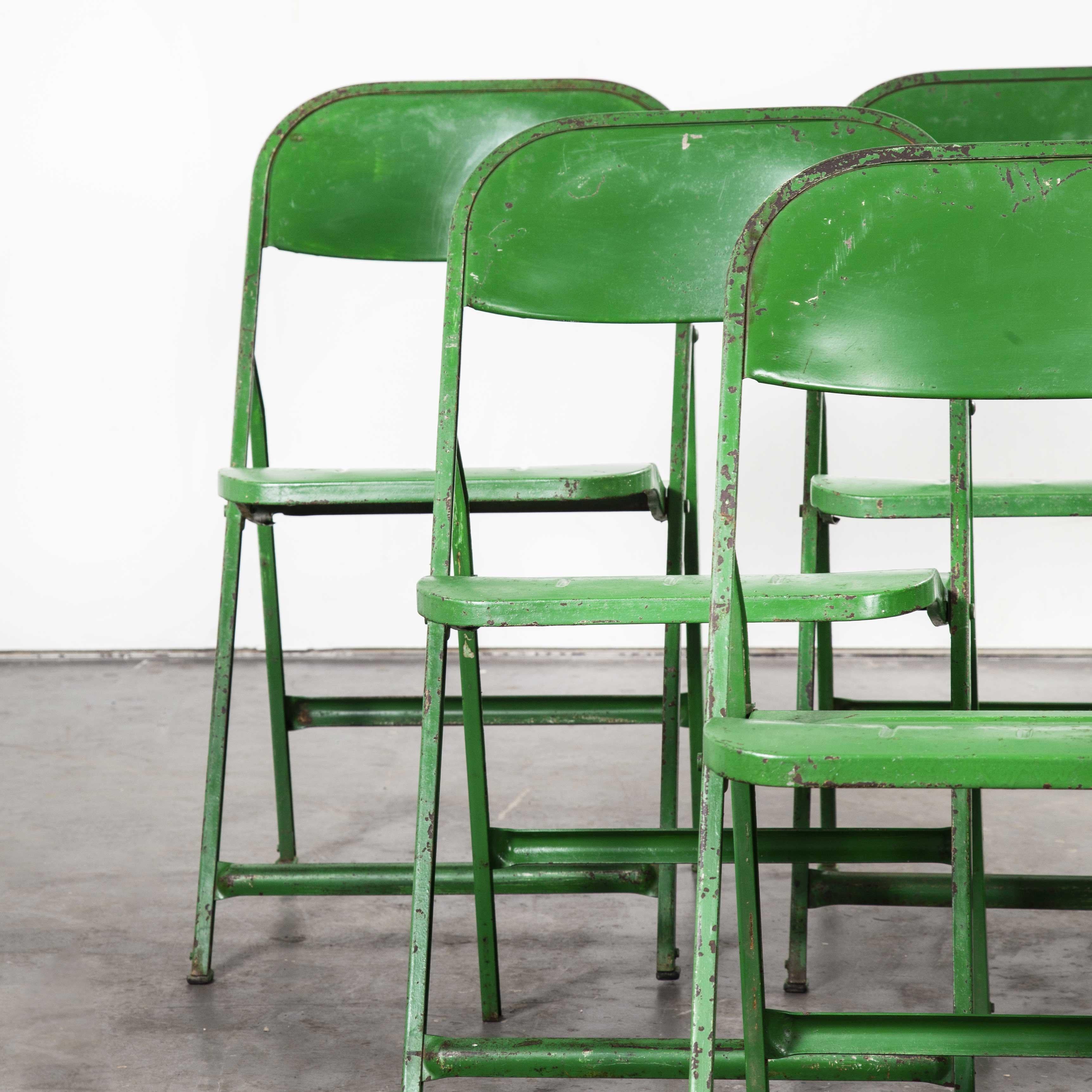 Mid-20th Century 1960s French Green Metal Folding Chairs, Set of Six