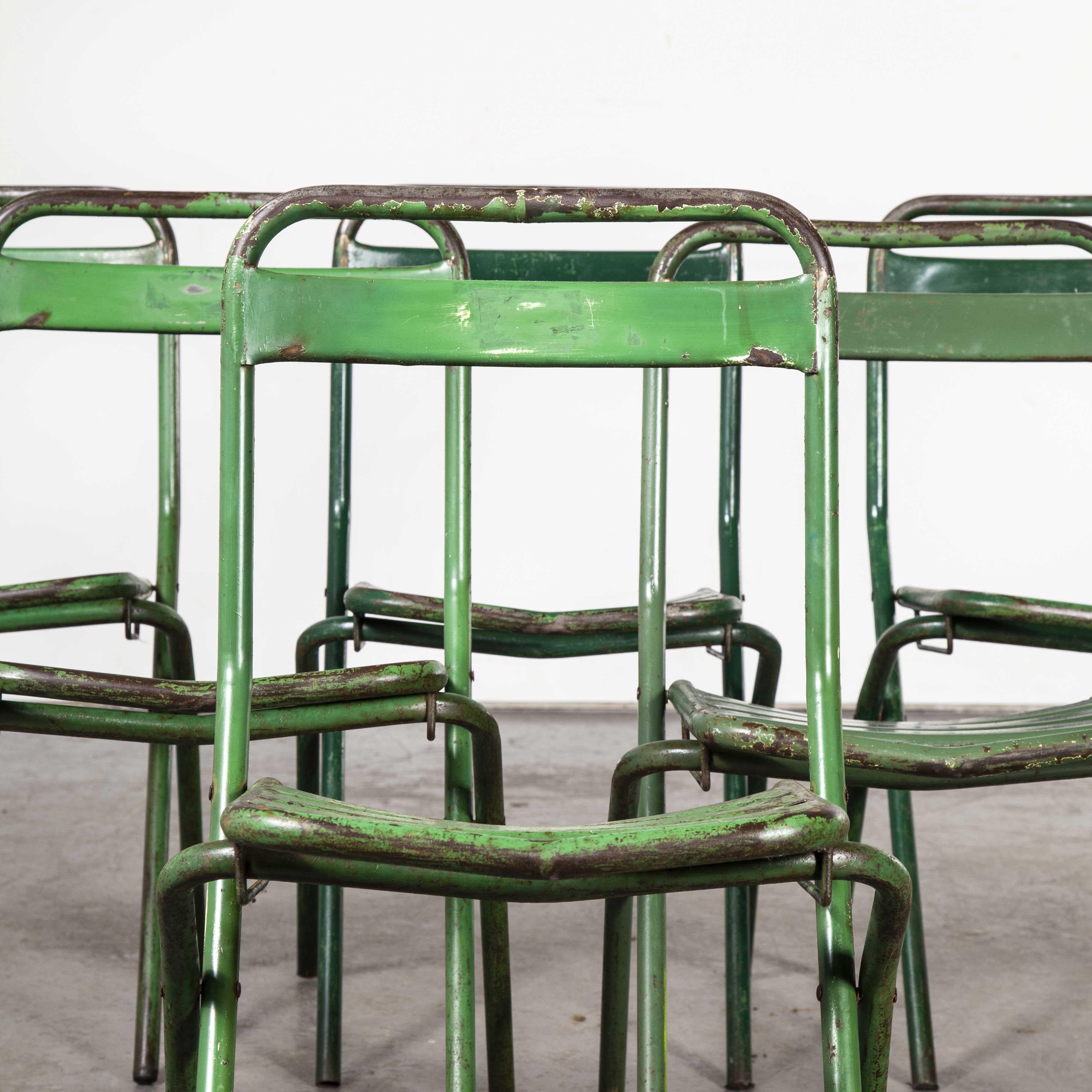 Mid-20th Century 1960s French Green Metal Folding Chairs, Set of Six