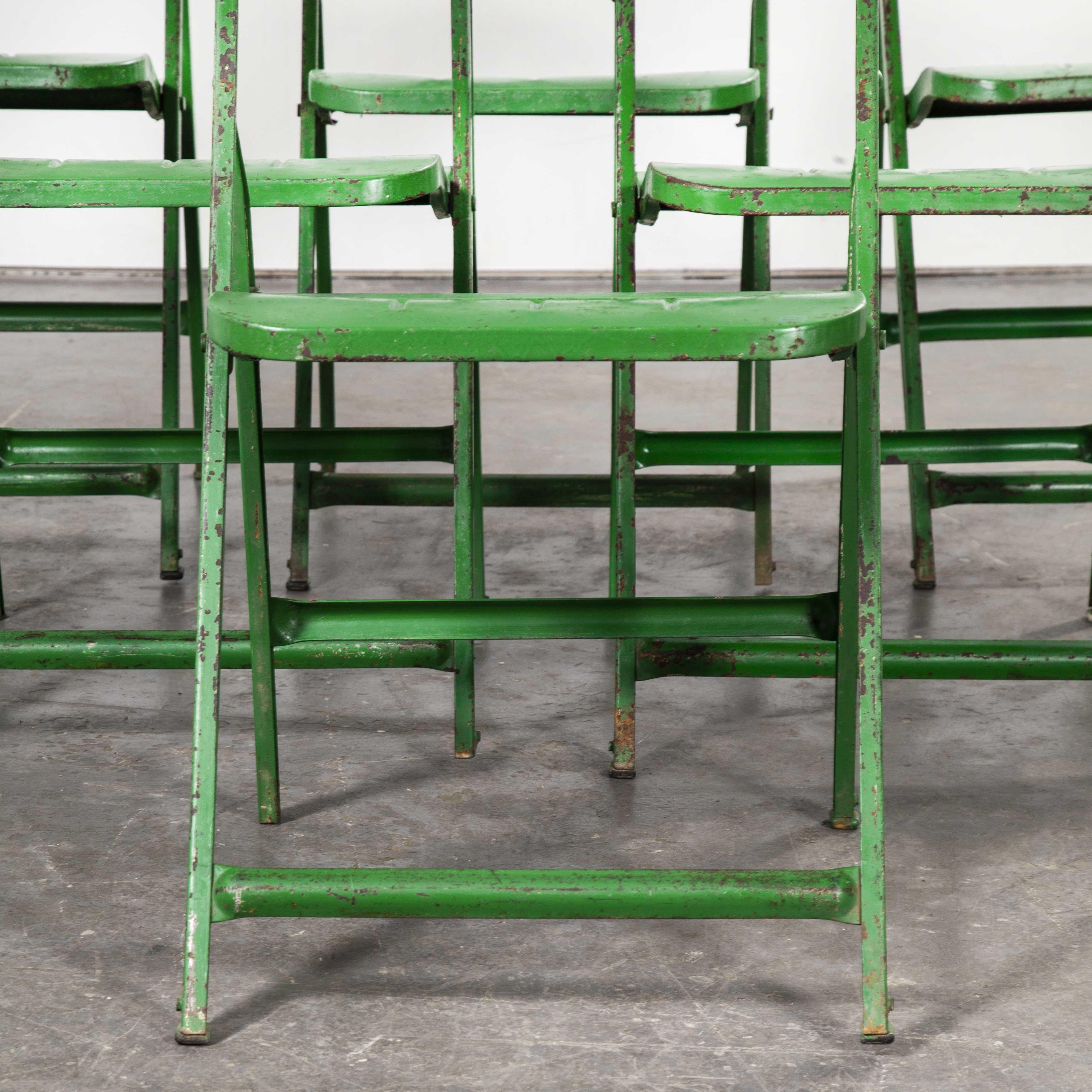 1960s French Green Metal Folding Chairs, Set of Six 1