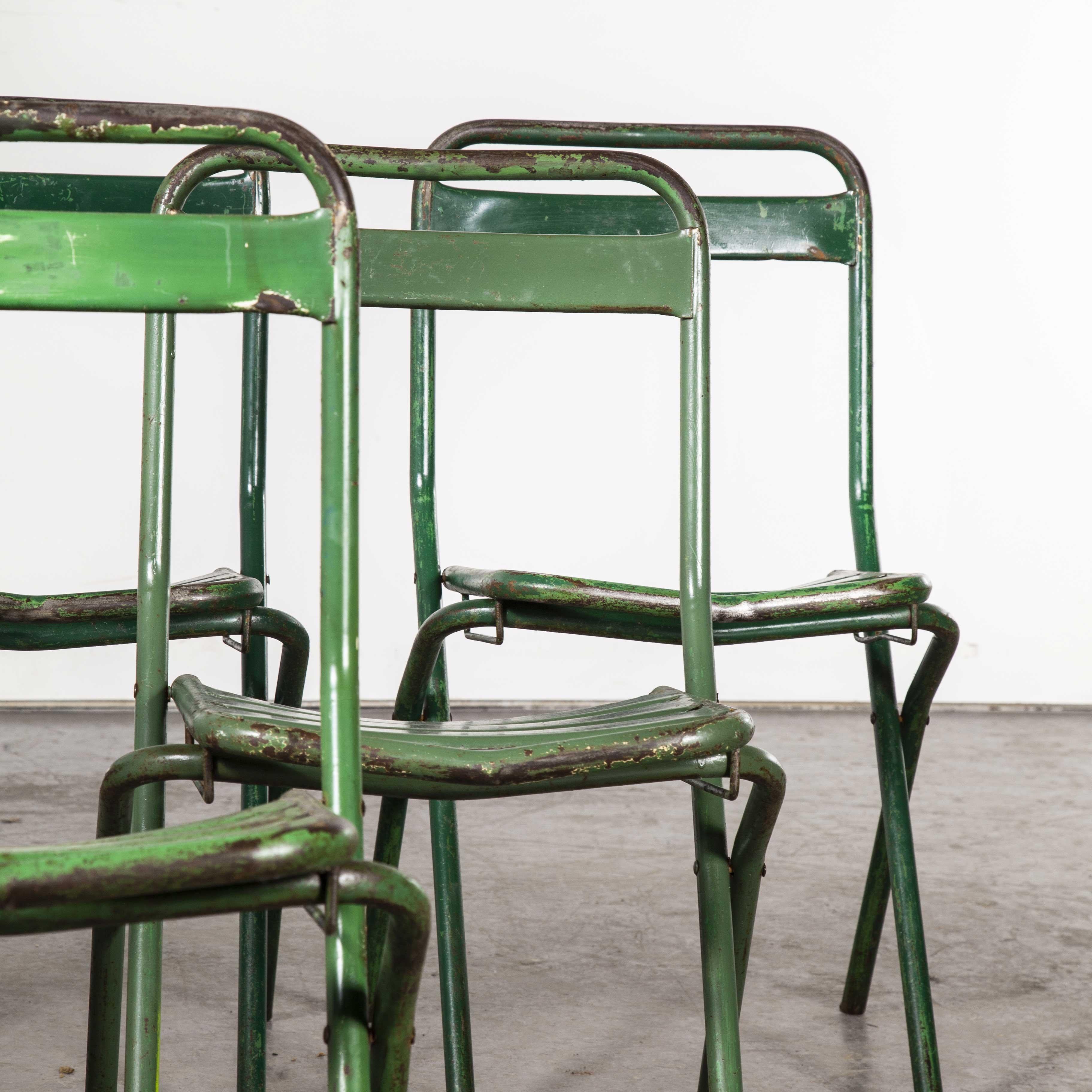 1960s French Green Metal Folding Chairs, Set of Six 1