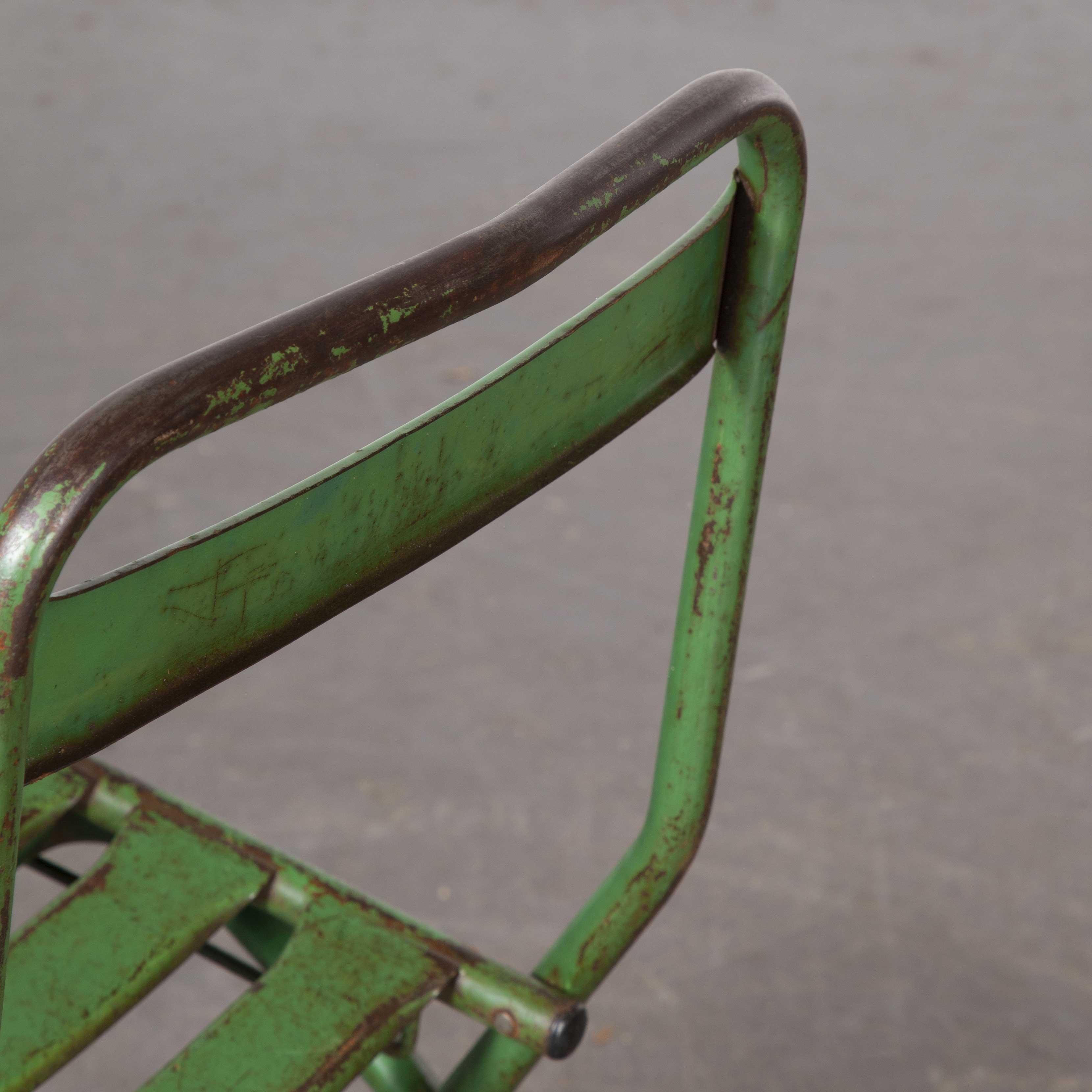 1960s French Green Metal Folding Chairs, Set of Six 4