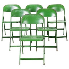 1960s French Green Metal Folding Chairs, Set of Six