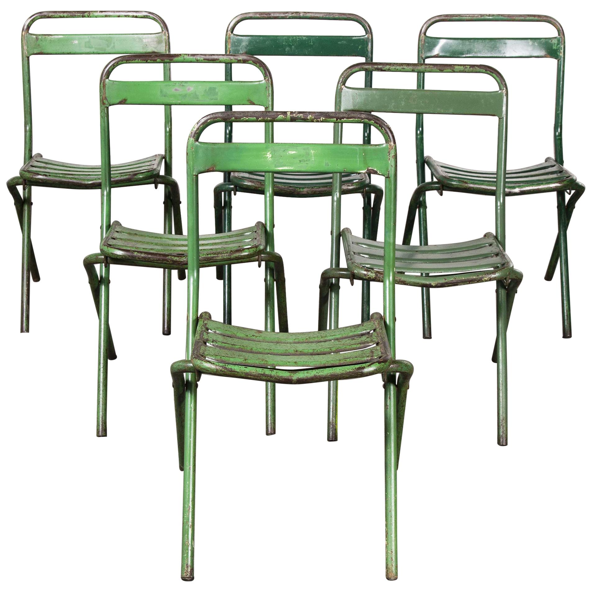 1960s French Green Metal Folding Chairs, Set of Six