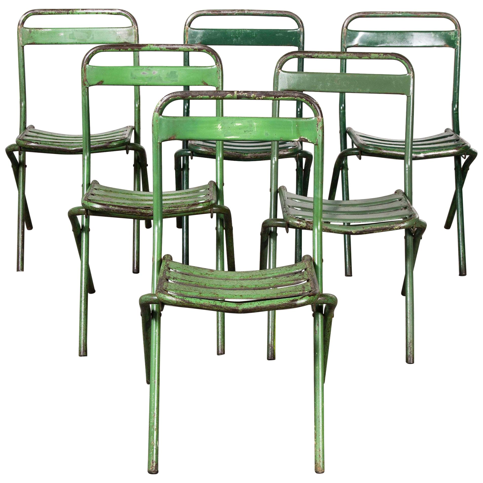 1960s French Green Metal Folding Chairs, Set of Six