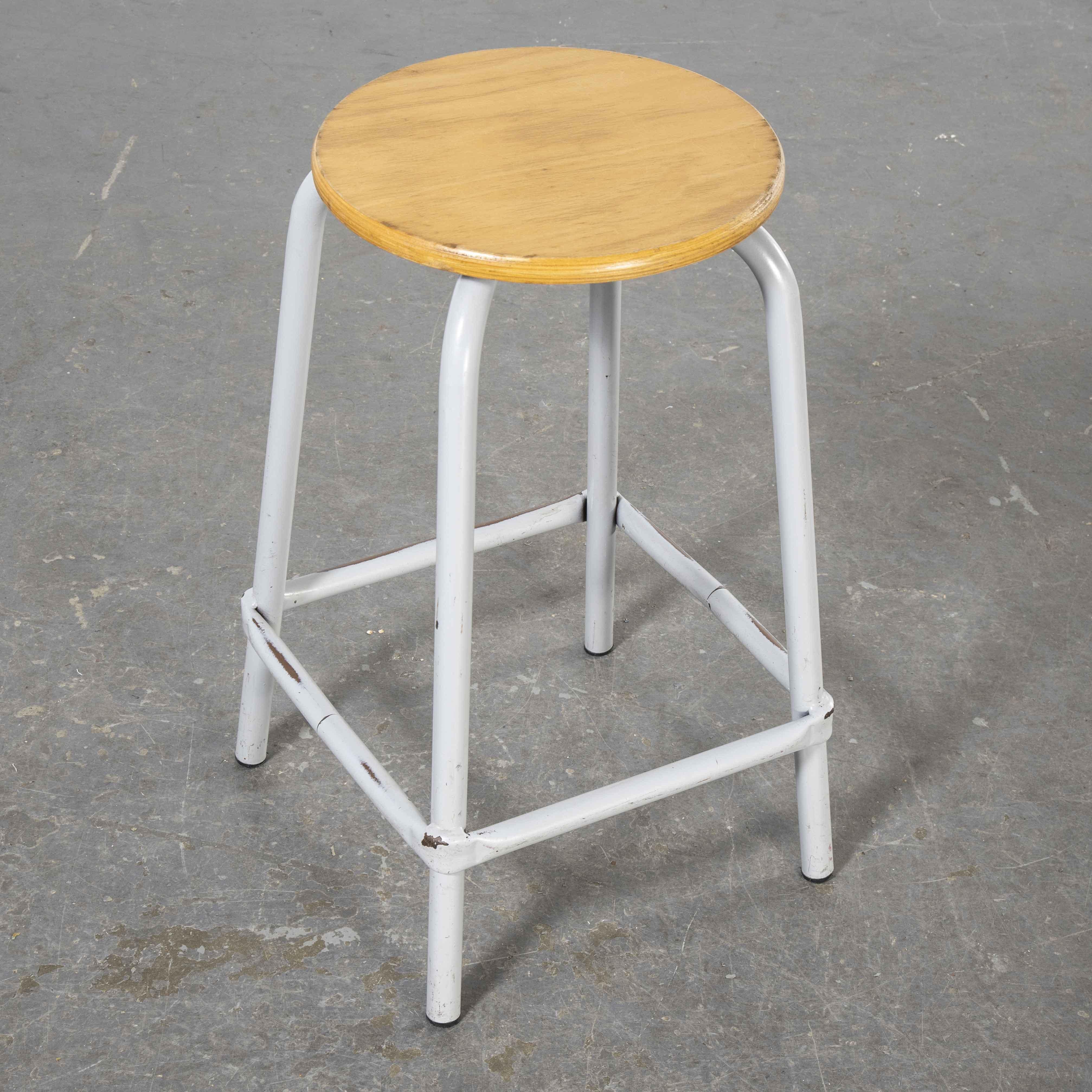 1960’s French grey laboratory stools – pair

1960’s French grey laboratory stools – pair. Good honest lab stools, heavy steel frames with solid heavy birch ply seats. We clean them and check all fixings, they are good to go. Seat height