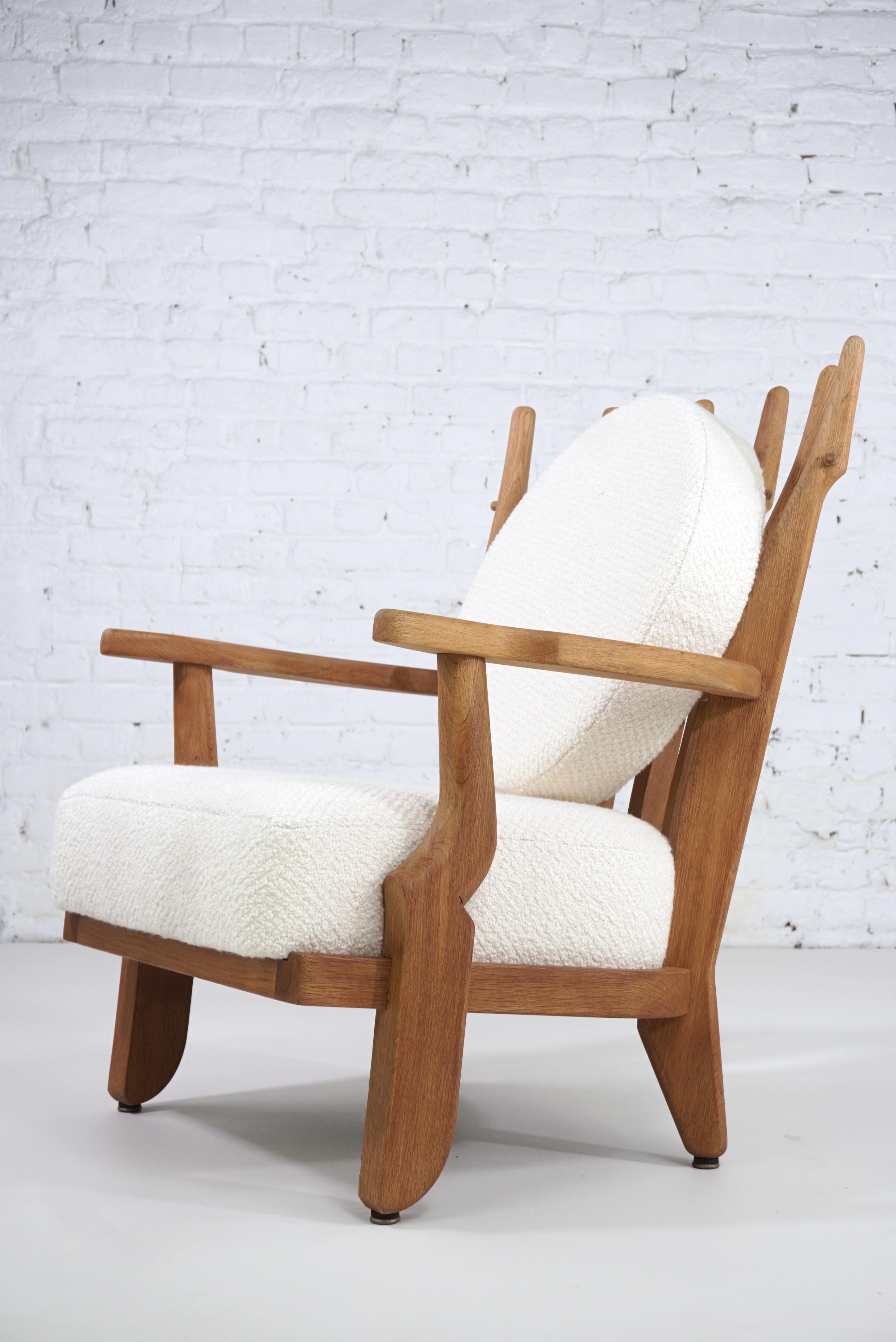 20th Century 1960s French Guillerme & Chambron Design Oak and Bouclé Fabric Armchair