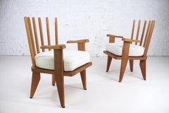 1960s French Guillerme & Chambron Design Oak and Bouclé Fabric Armchairs