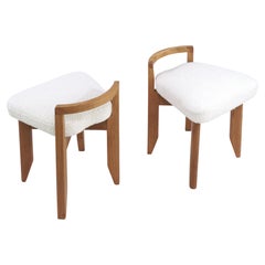1960s French Guillerme & Chambron Design Oak and Bouclé Fabric Little Chairs