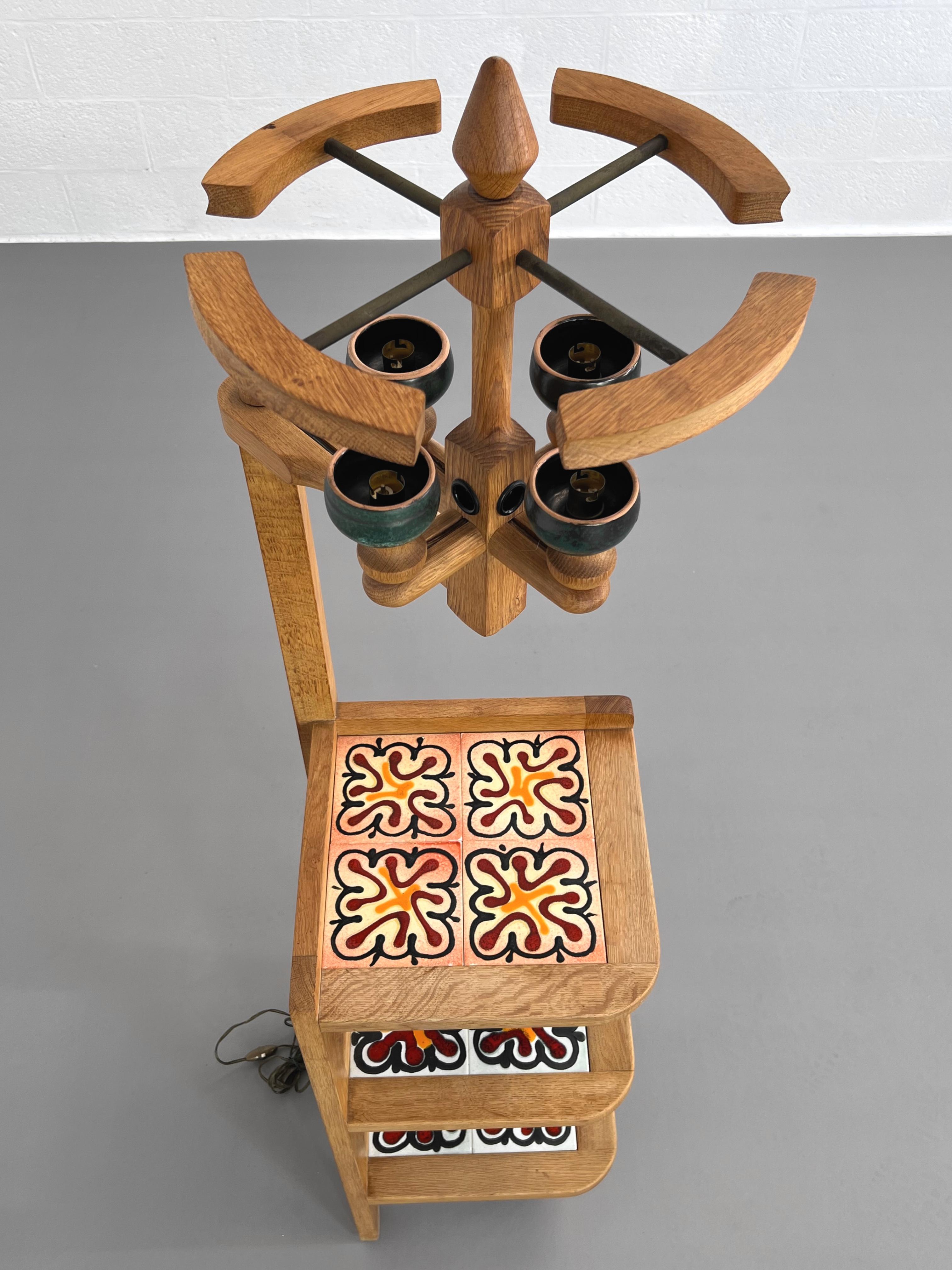 1960s French Guillerme & Chambron Design Oak Corner Floor Lamp for Votre Maison For Sale 4