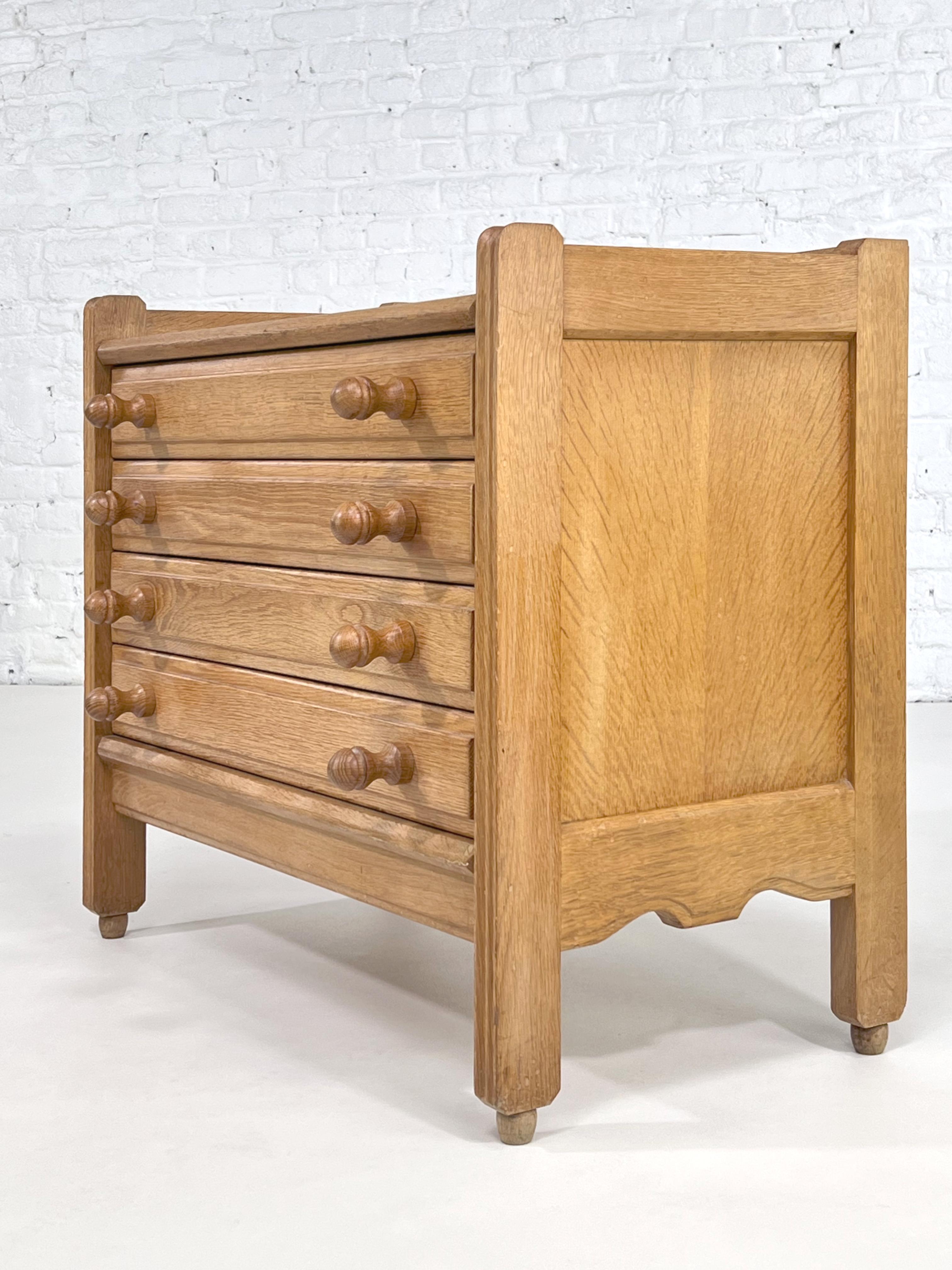 Mid-Century Modern 1960s French Guillerme & Chambron Design Oak Wooden Chest of Drawers For Sale