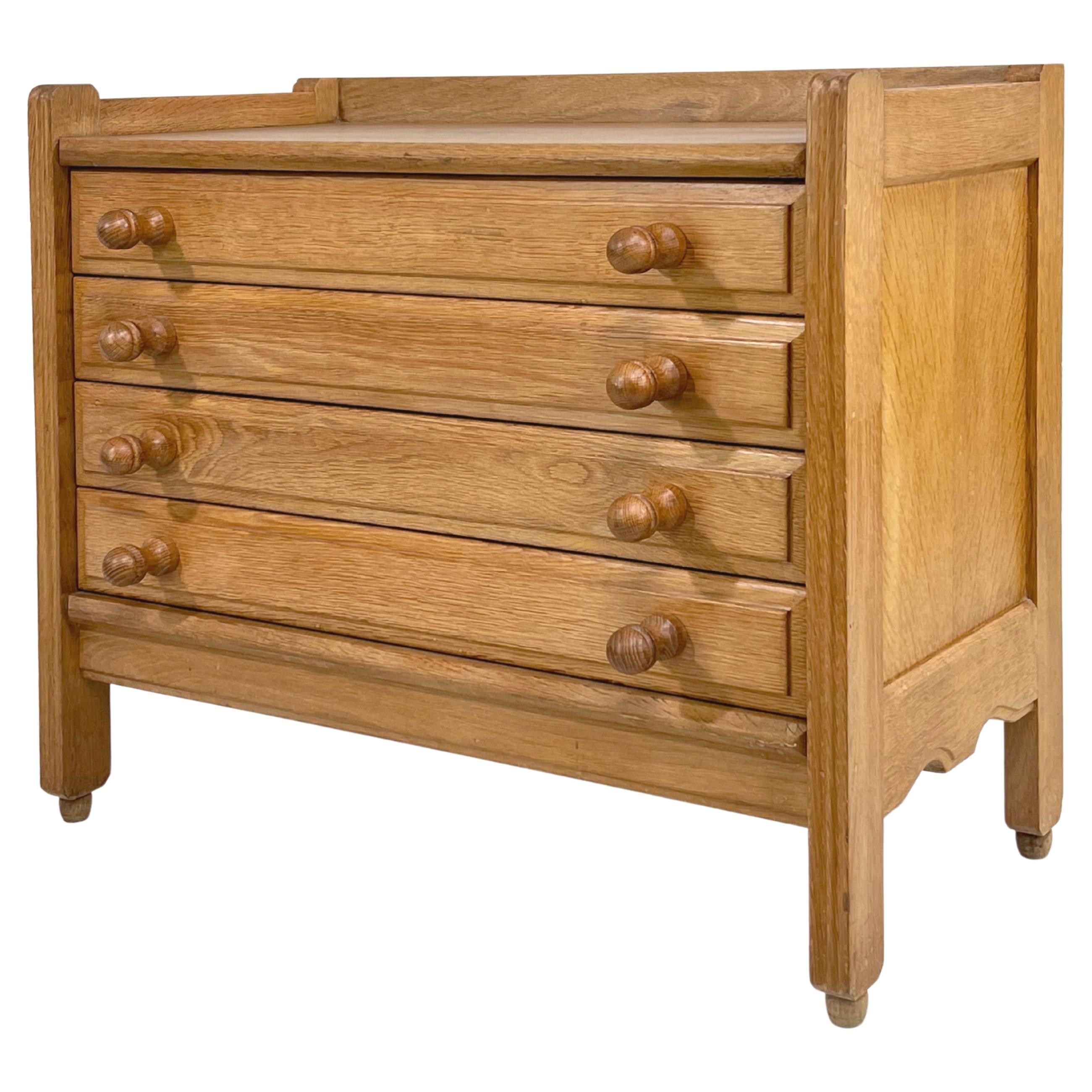 1960s French Guillerme & Chambron Design Oak Wooden Chest of Drawers For Sale