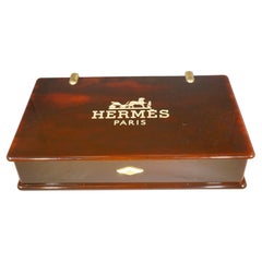 1960s French Hermes Logo Brown Resin Poker Set