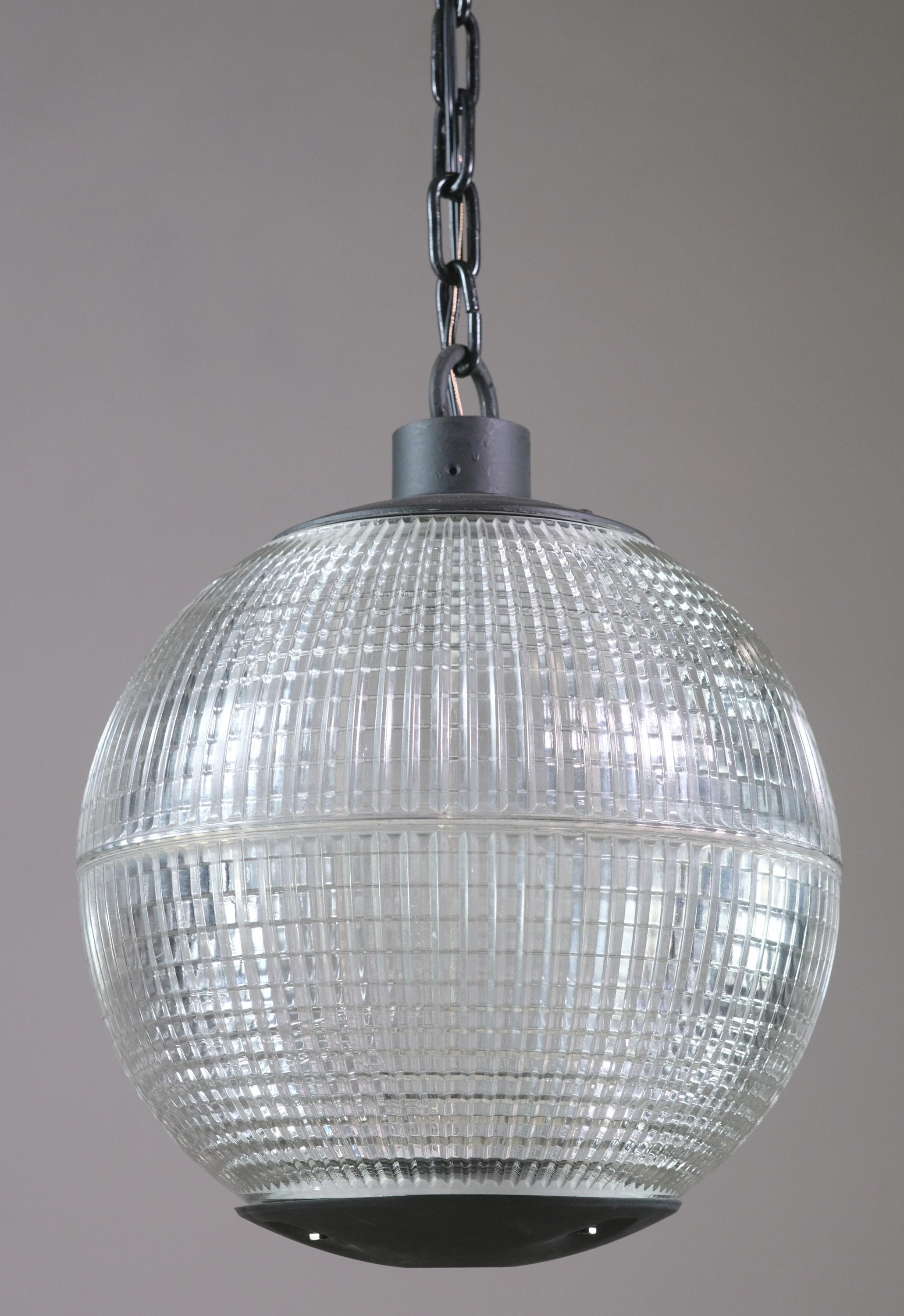 Modern 1960s French Holophane Pendant Street Light Reeded Glass Rewired for US