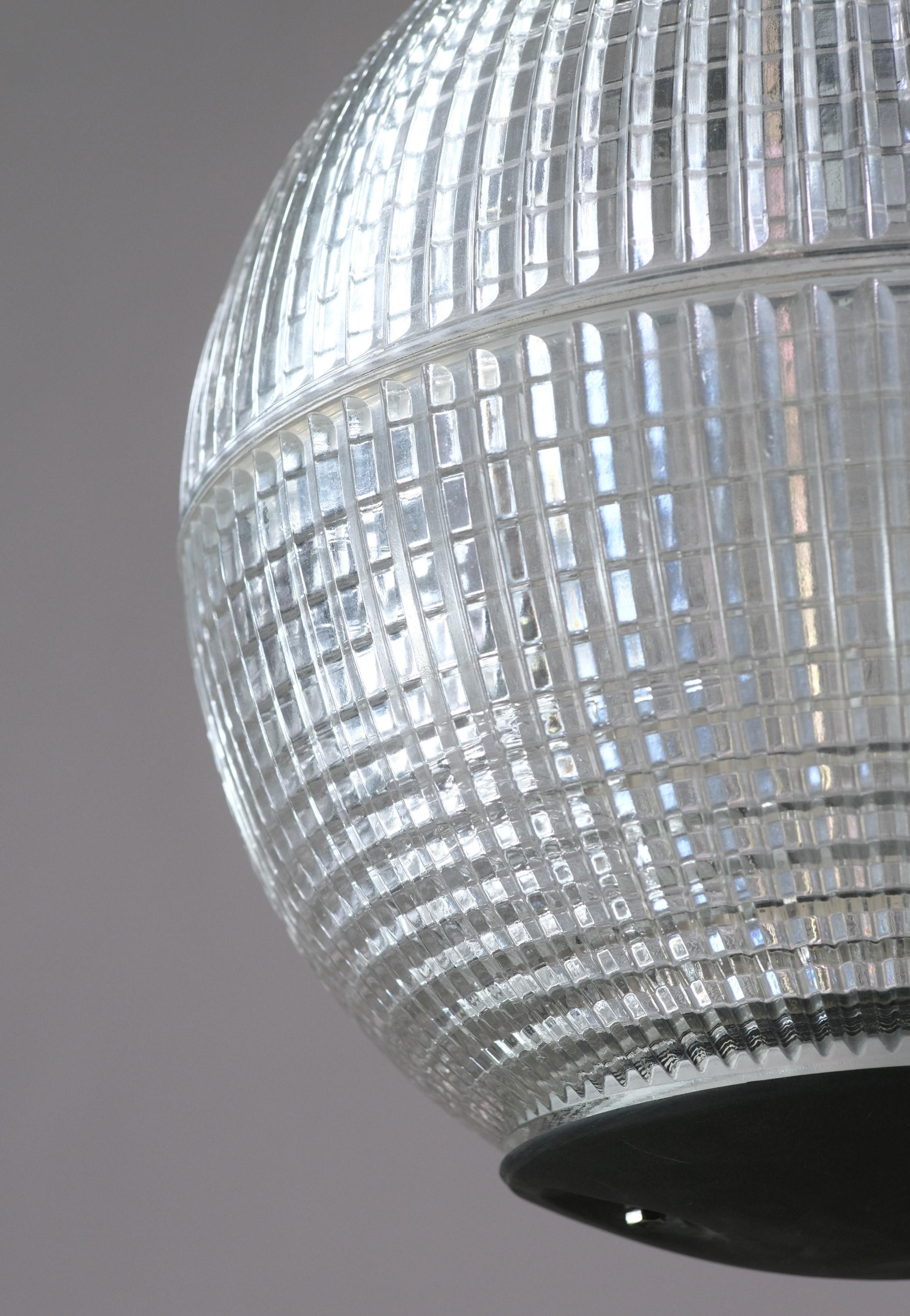 Mid-20th Century 1960s French Holophane Pendant Street Light Reeded Glass Rewired for US
