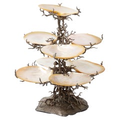 1960's French Hors D'Oeuver's Tiered Serving Stand With Seashells Dishes