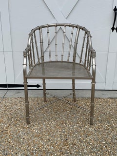 French Jacques Adnet Style Faux Bamboo Steel Chairs, Pair, circa 1960s
