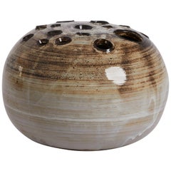 1960s French Jacques Pouchain Ceramic Vase with Perforated Detail