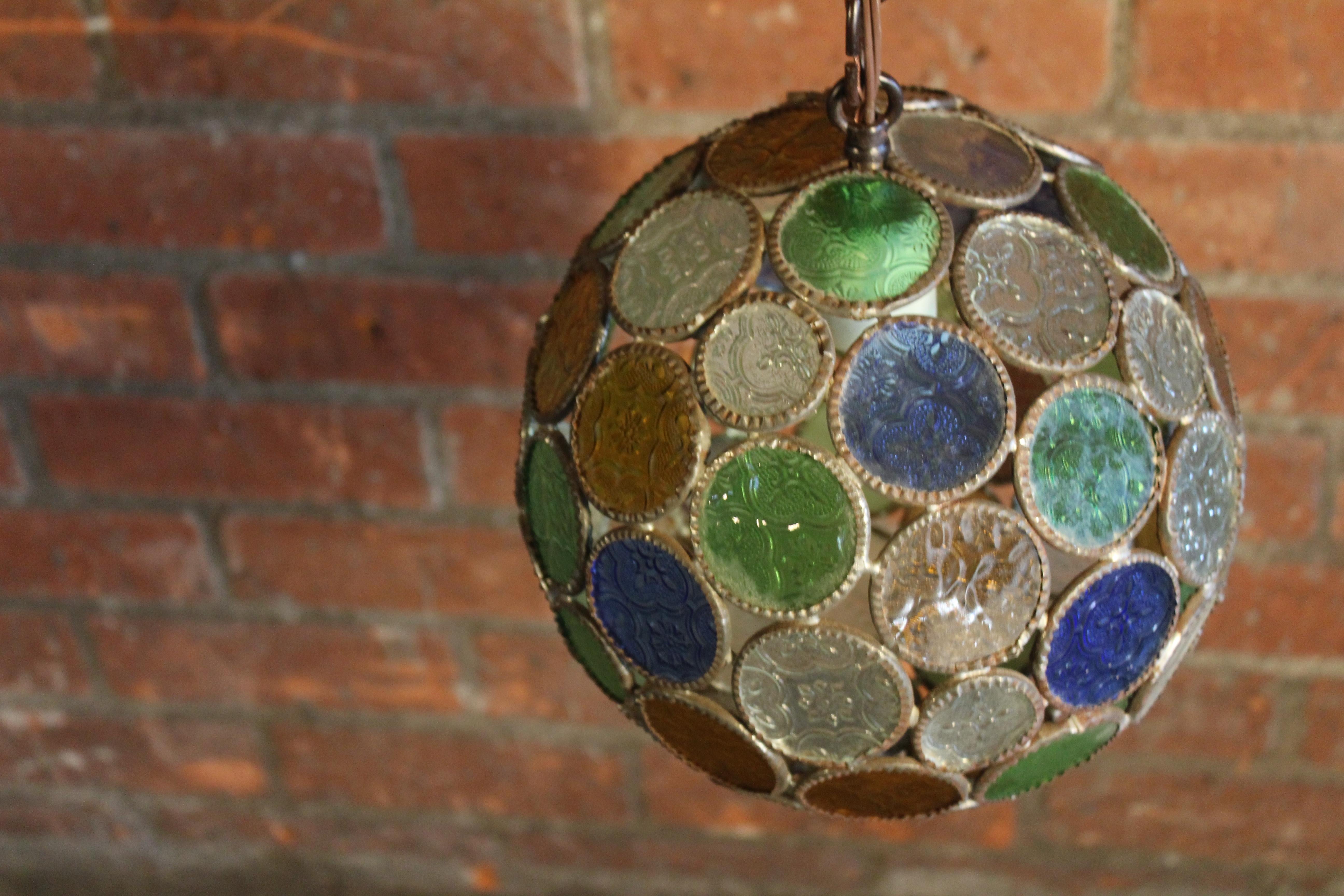 1960s French Leaded Stained-Glass Pendant Light 4