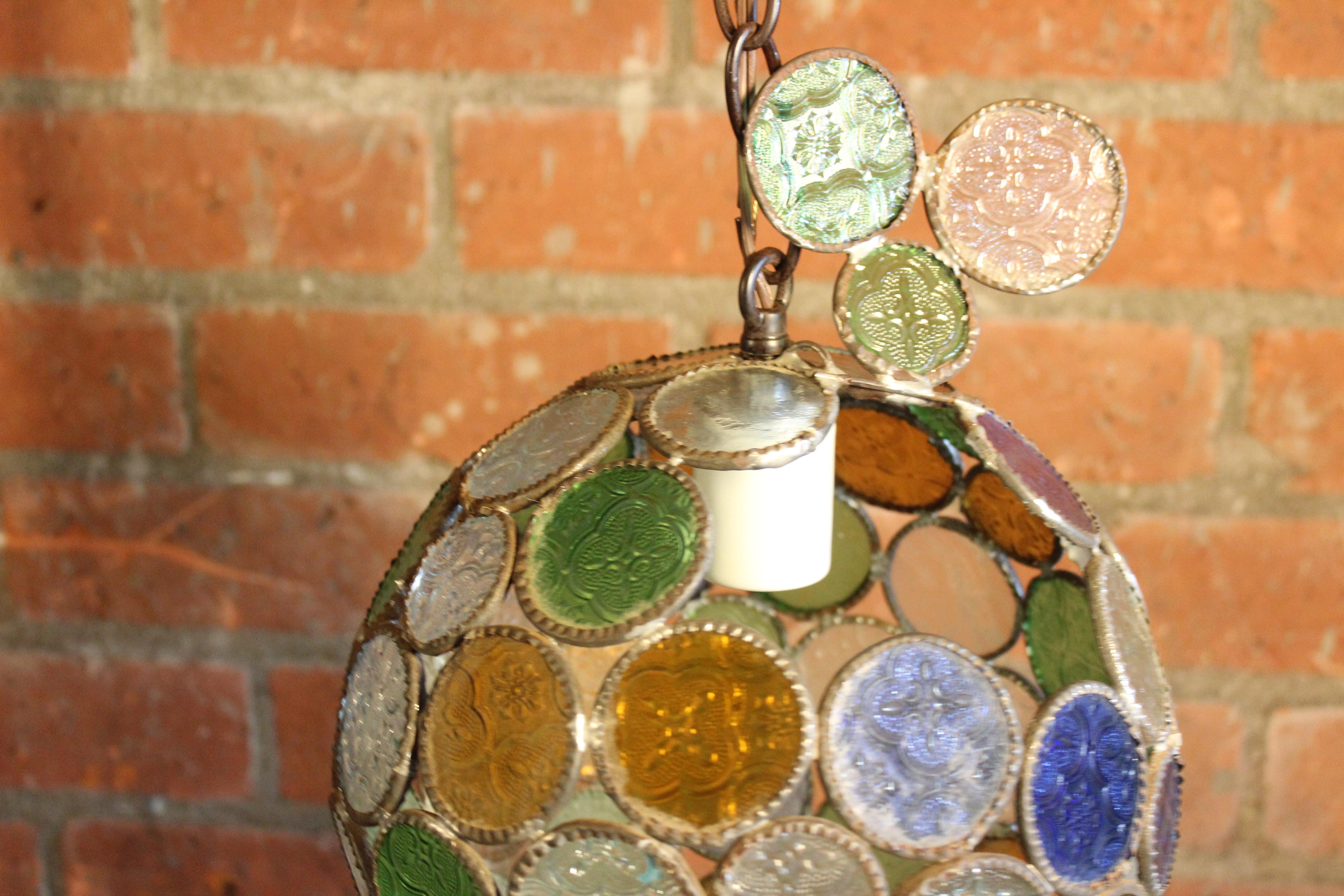 1960s French Leaded Stained-Glass Pendant Light 6