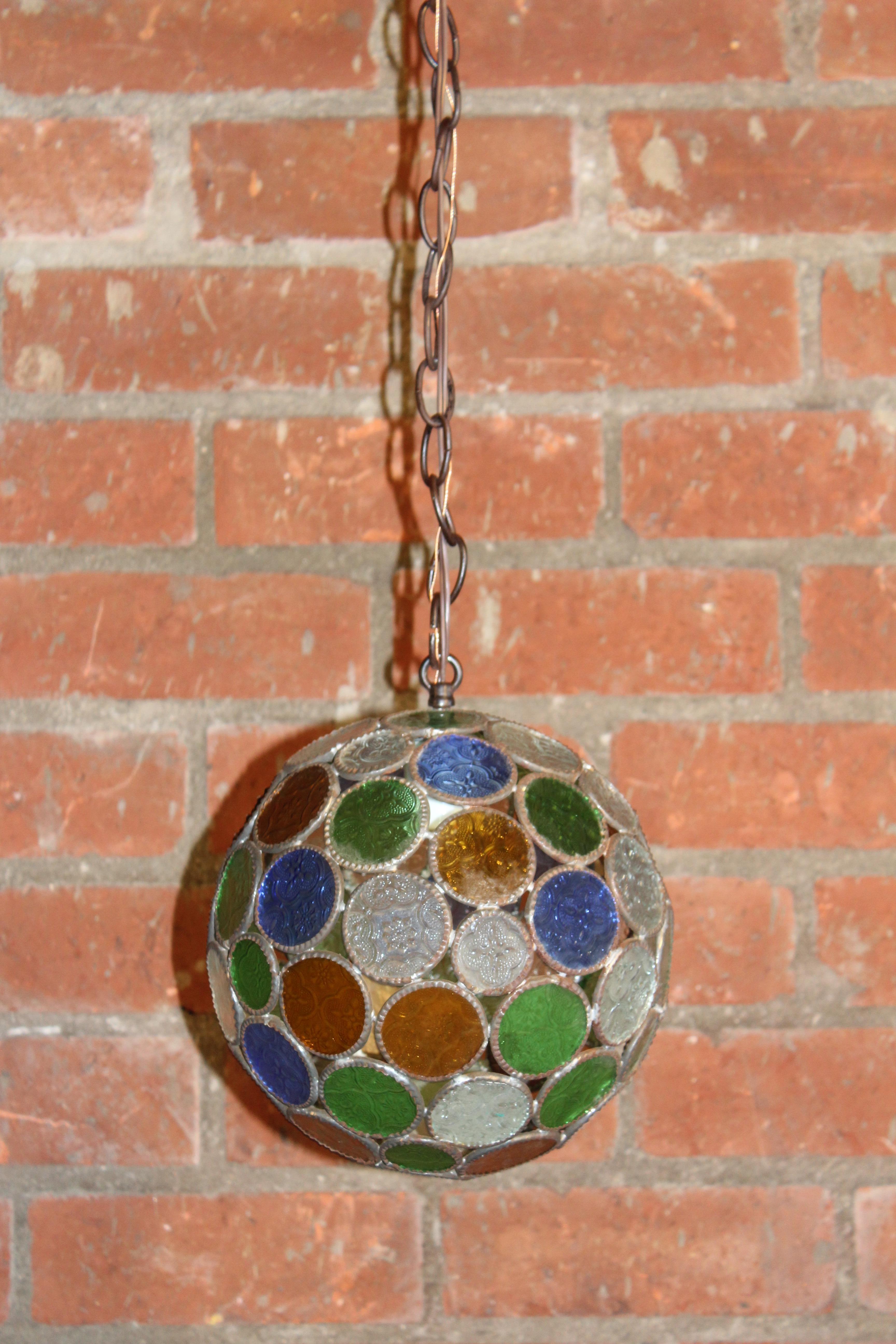 1960s French Leaded Stained-Glass Pendant Light In Good Condition In Los Angeles, CA
