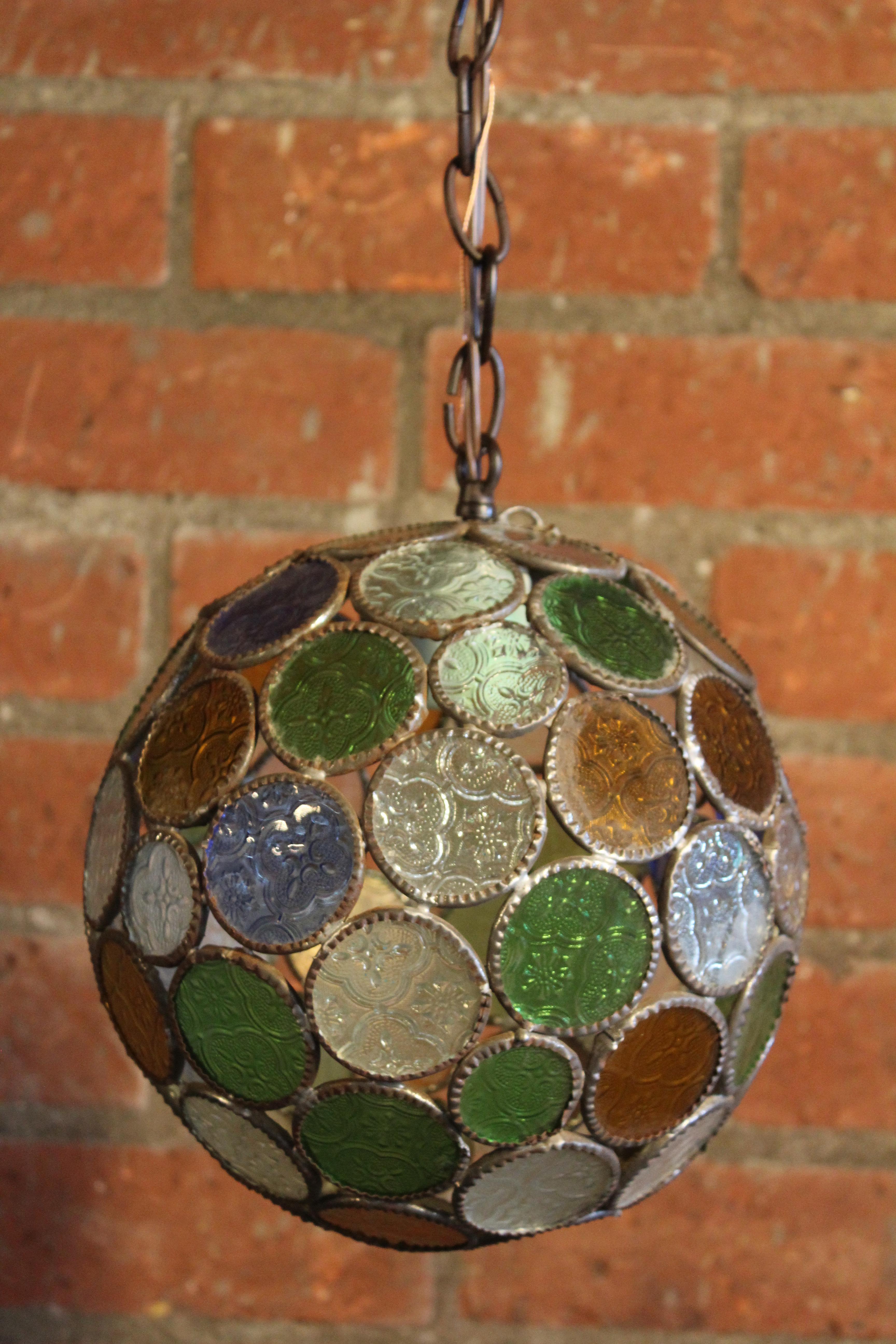 Stained Glass 1960s French Leaded Stained-Glass Pendant Light