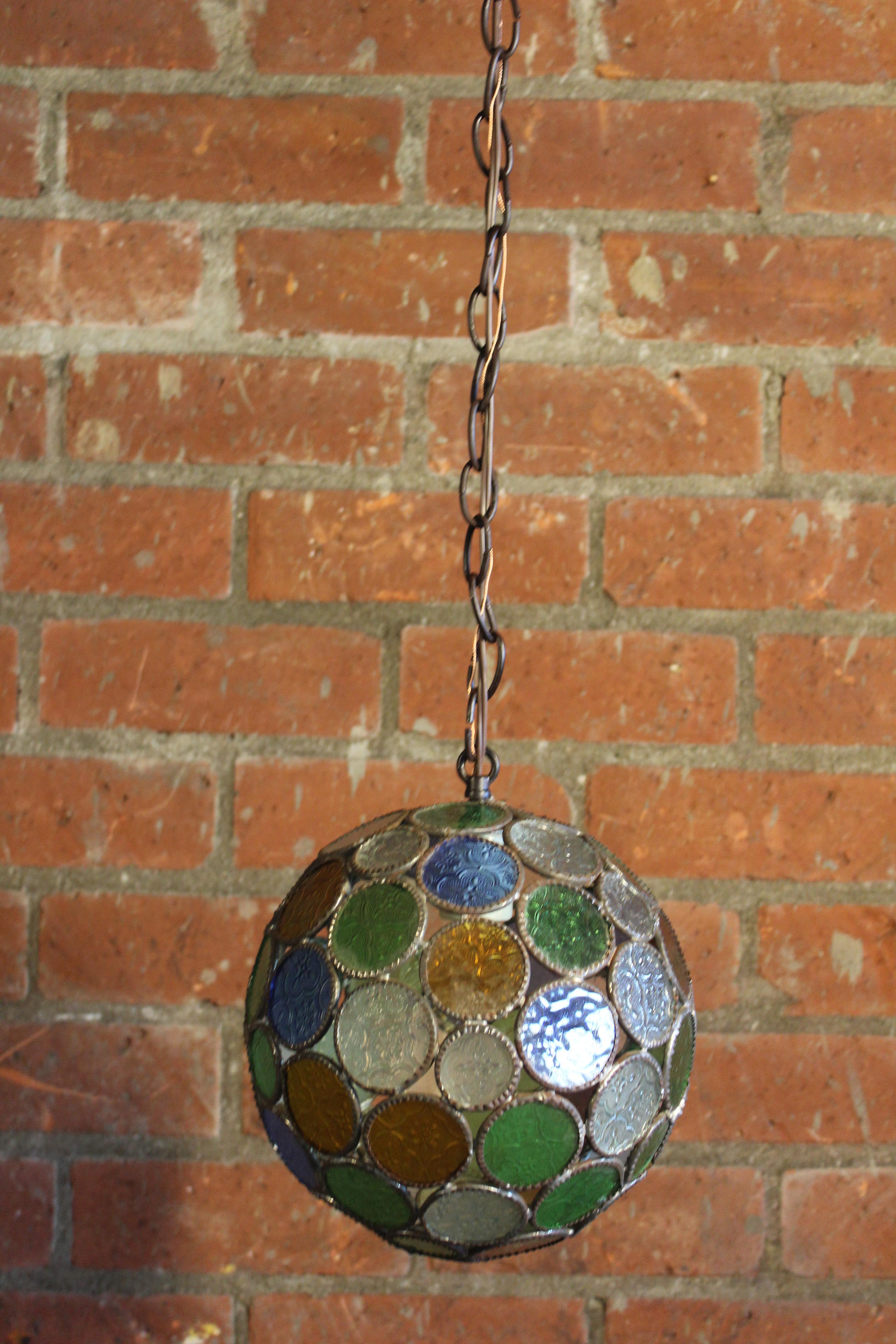 1960s French Leaded Stained-Glass Pendant Light 1