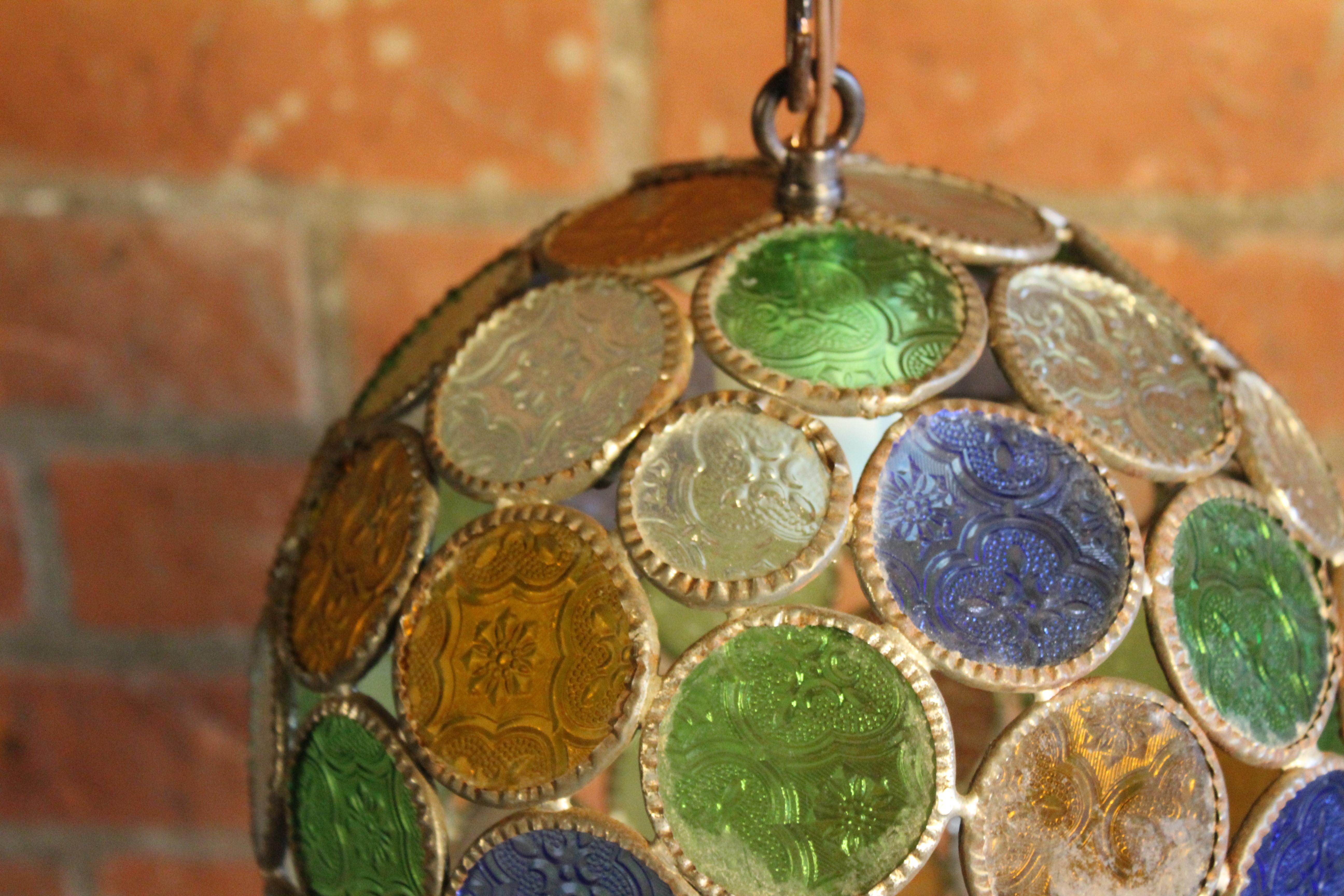 1960s French Leaded Stained-Glass Pendant Light 3