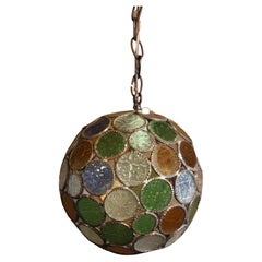 1960s French Leaded Stained-Glass Pendant Light
