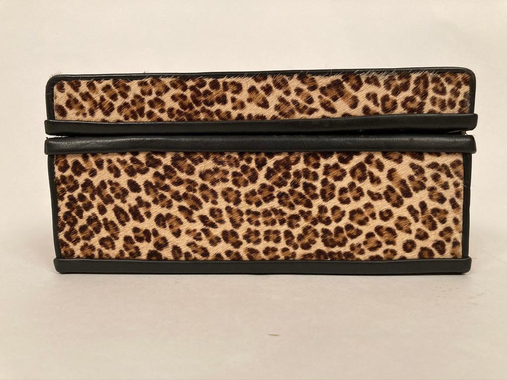 1960s French Leopard Box with Lizard Skin Interior and Black Leather Trim 9