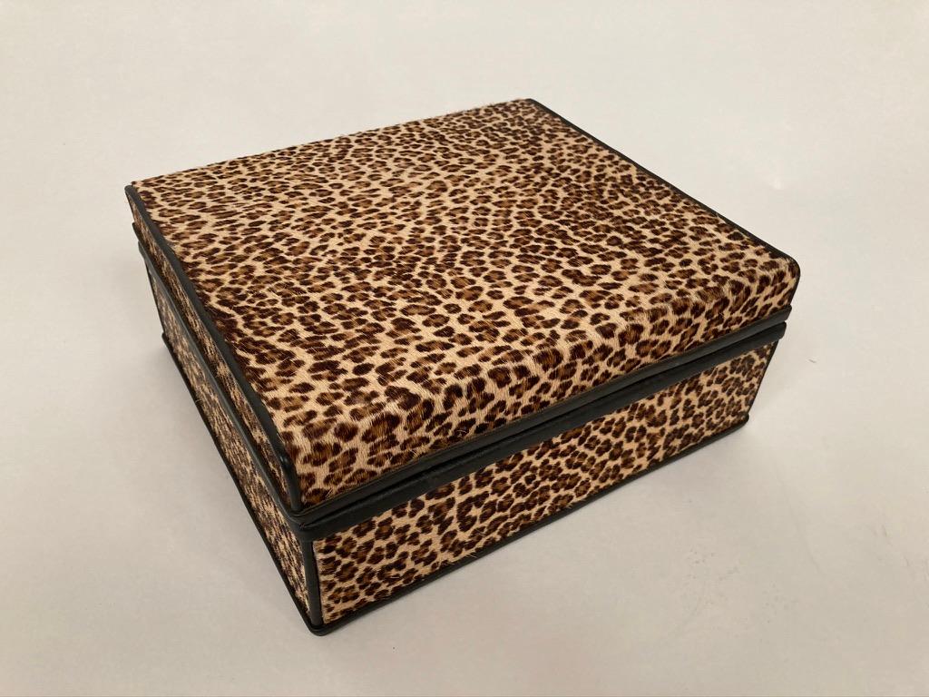 1960s French Leopard Box with Lizard Skin Interior and Black Leather Trim 13
