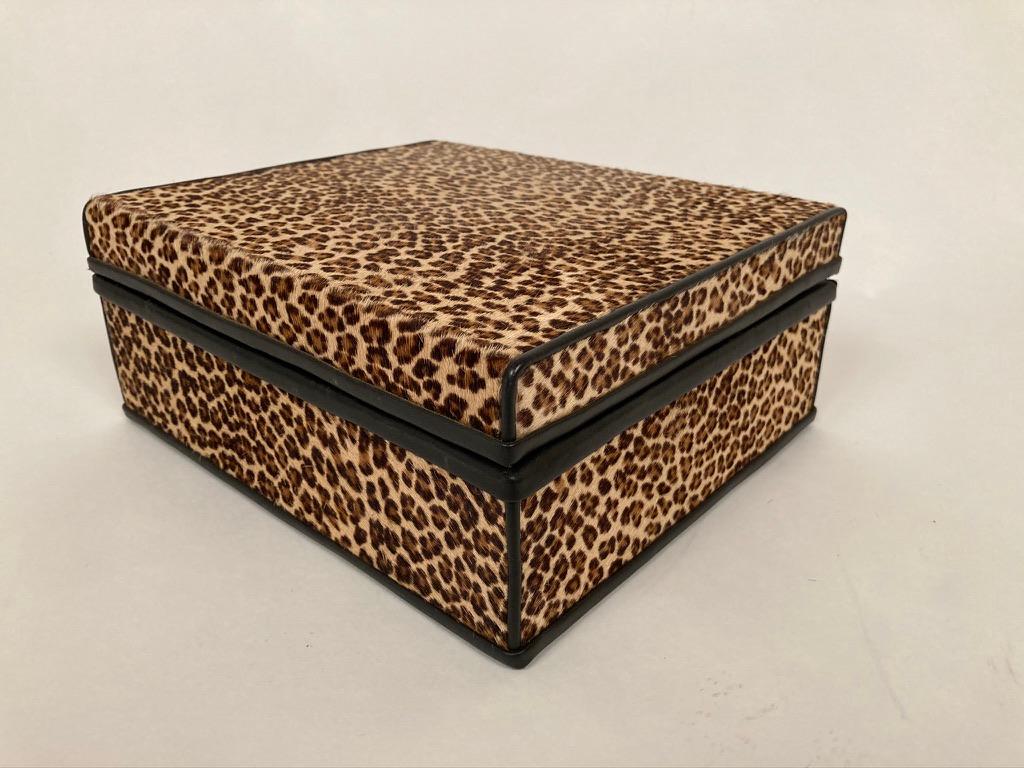 1960s French Leopard Box with Lizard Skin Interior and Black Leather Trim 14