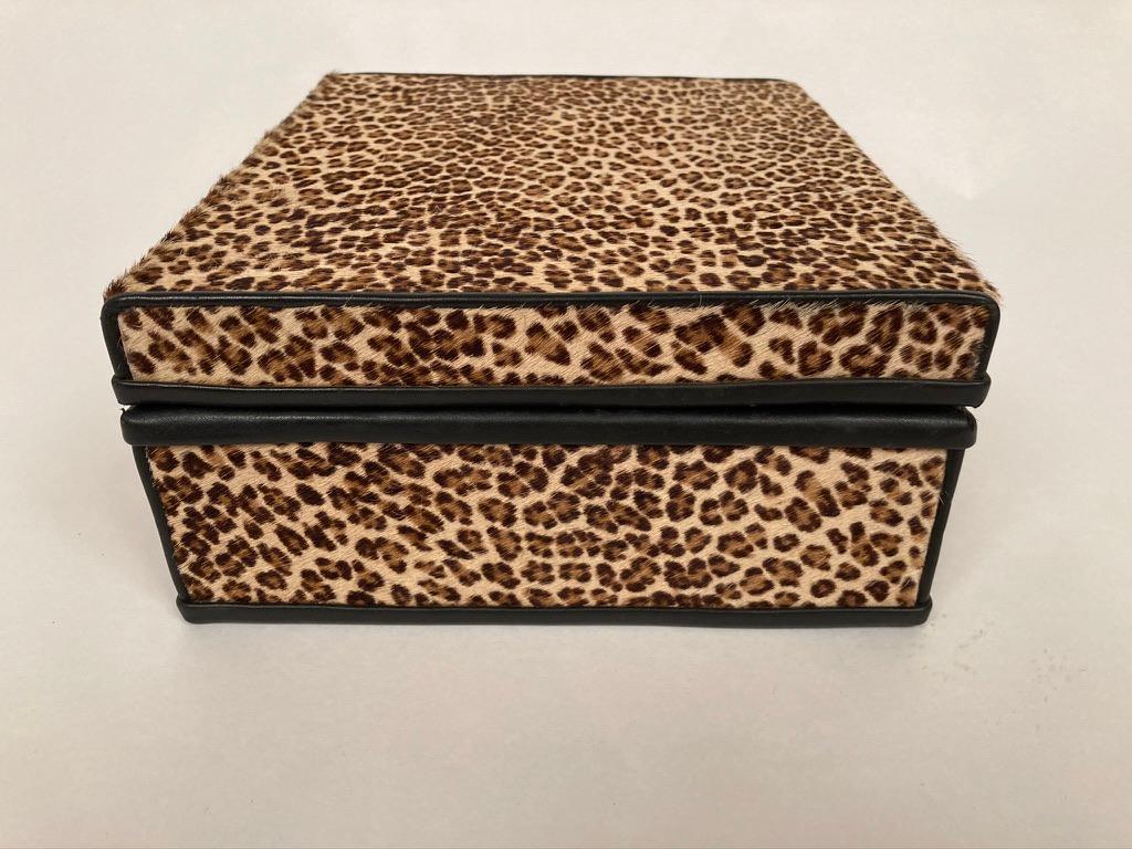1960s French Leopard Box with Lizard Skin Interior and Black Leather Trim 2