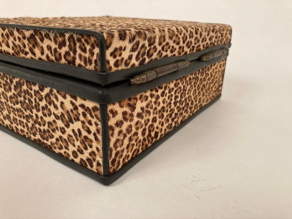 1960s French Leopard Box with Lizard Skin Interior and Black Leather Trim 3