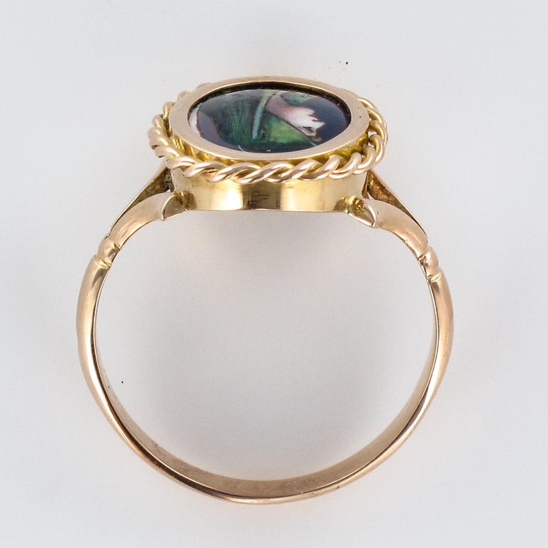 1960s French Limoges Enamel 18 Karat Yellow Gold Ring at 1stDibs