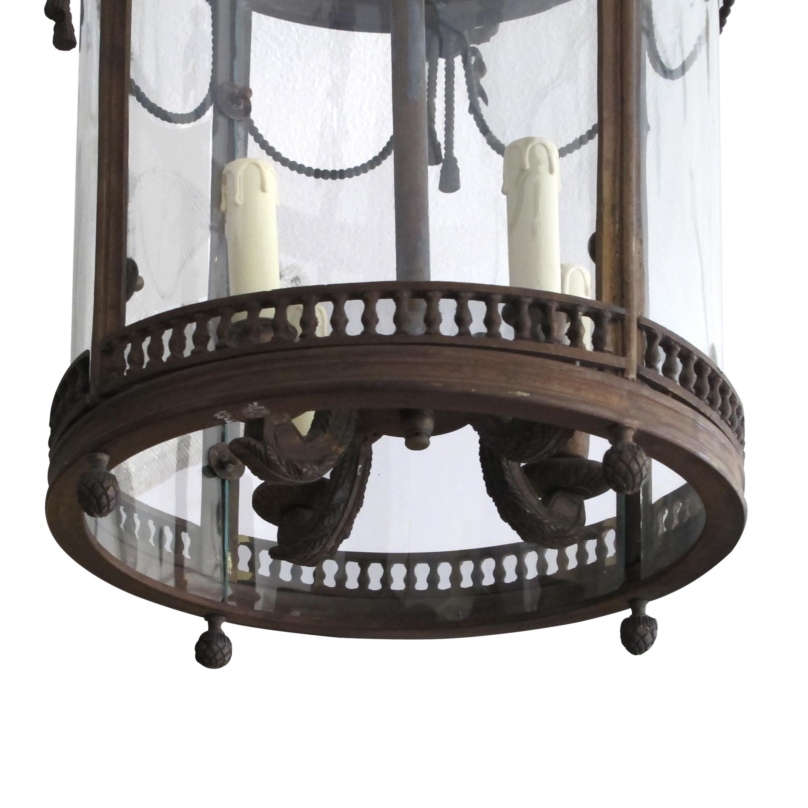 Other 1960s French Louis XVI Style Bronze Lantern with Curved Glass  For Sale